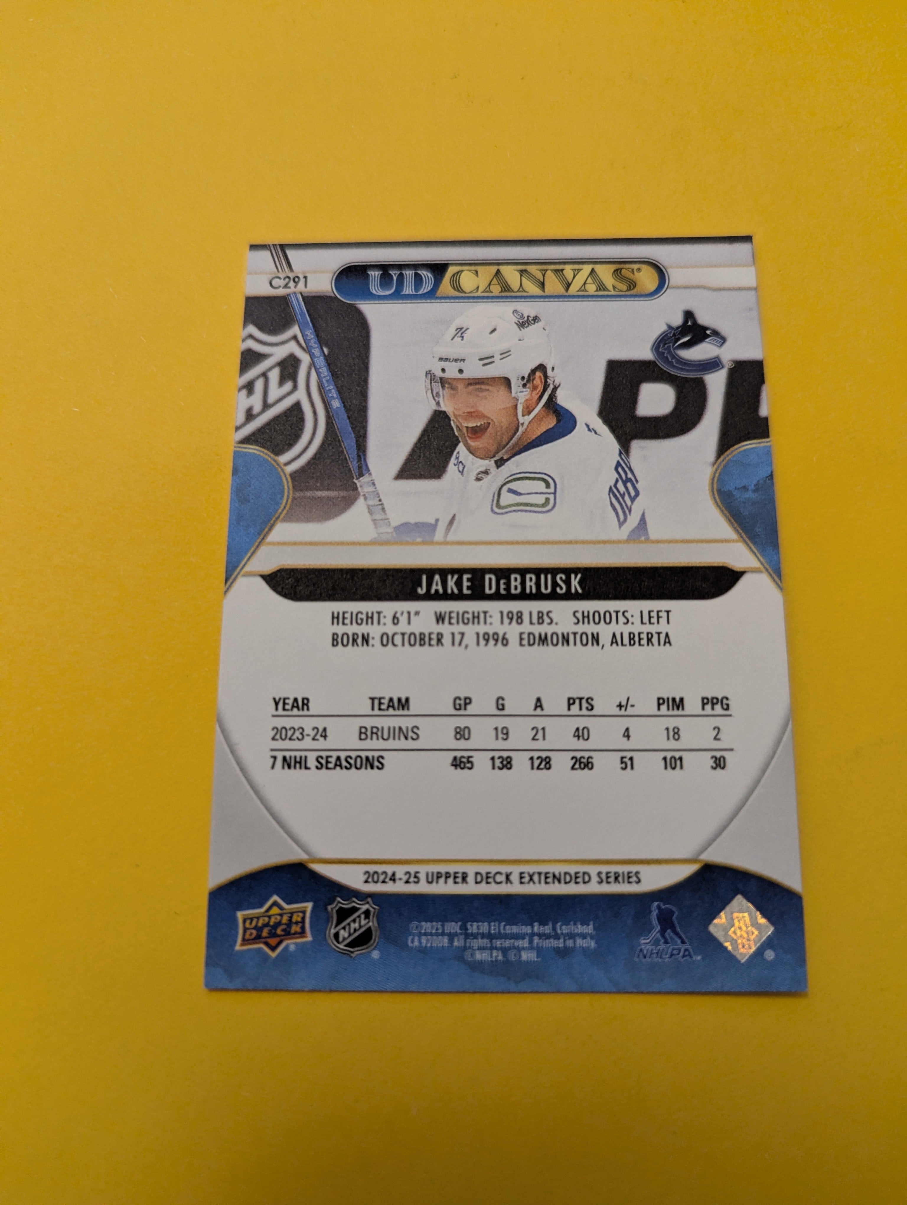 Jake Debrusk 24-25 Upper Deck UD Canvas Card