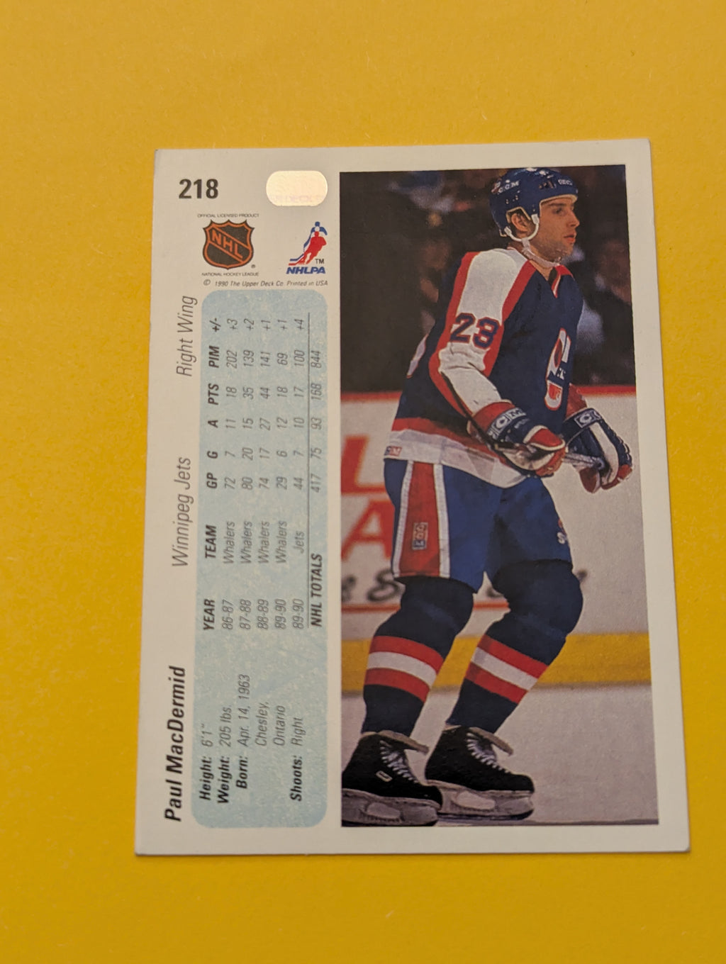 Paul MacDermid Signed Winnipeg Jets Card