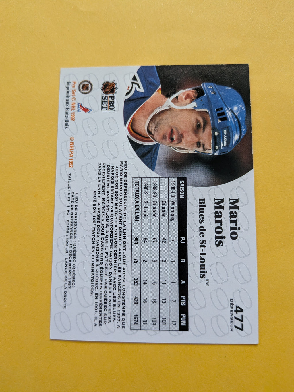 Mario Marois Signed St. Louis Blues Card E