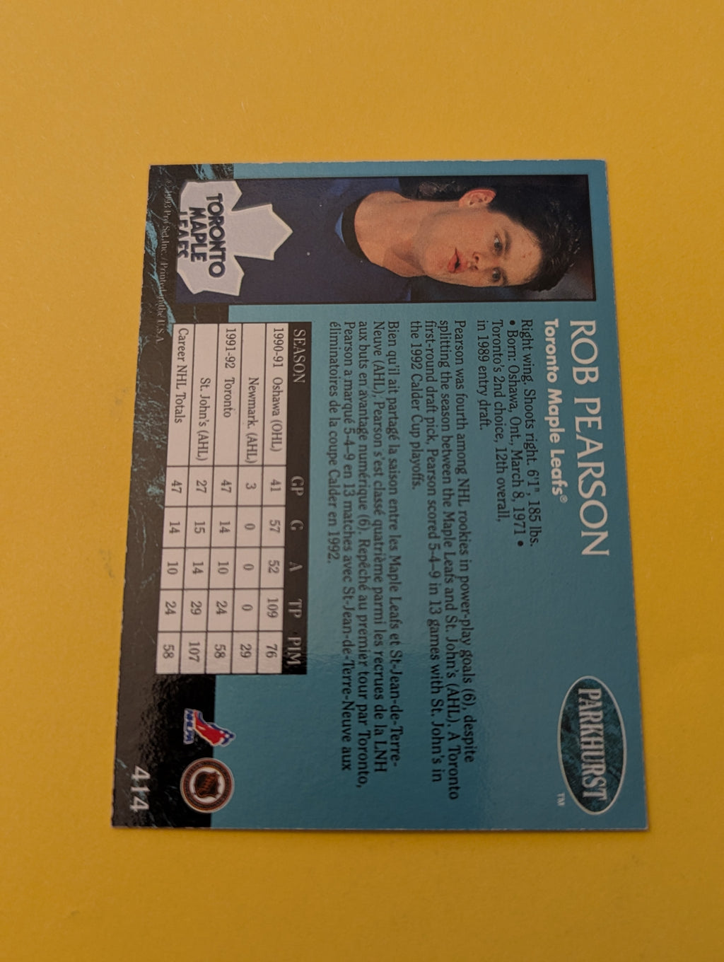 Rob Pearson Signed Toronto Maple Leafs Card