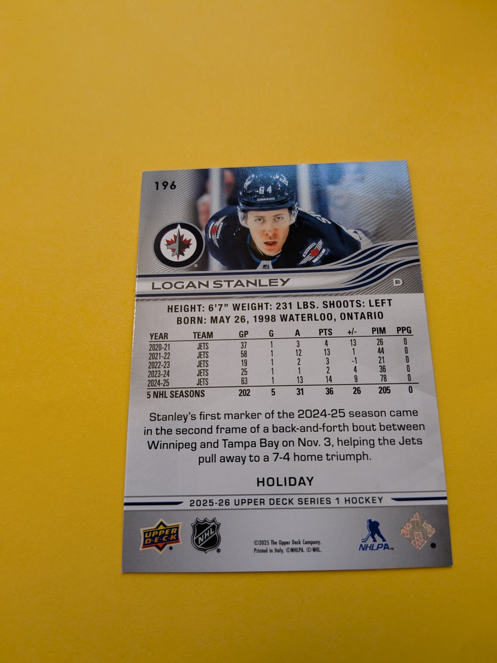 Logan Stanley 25-26 Upper Deck Green Holiday Card