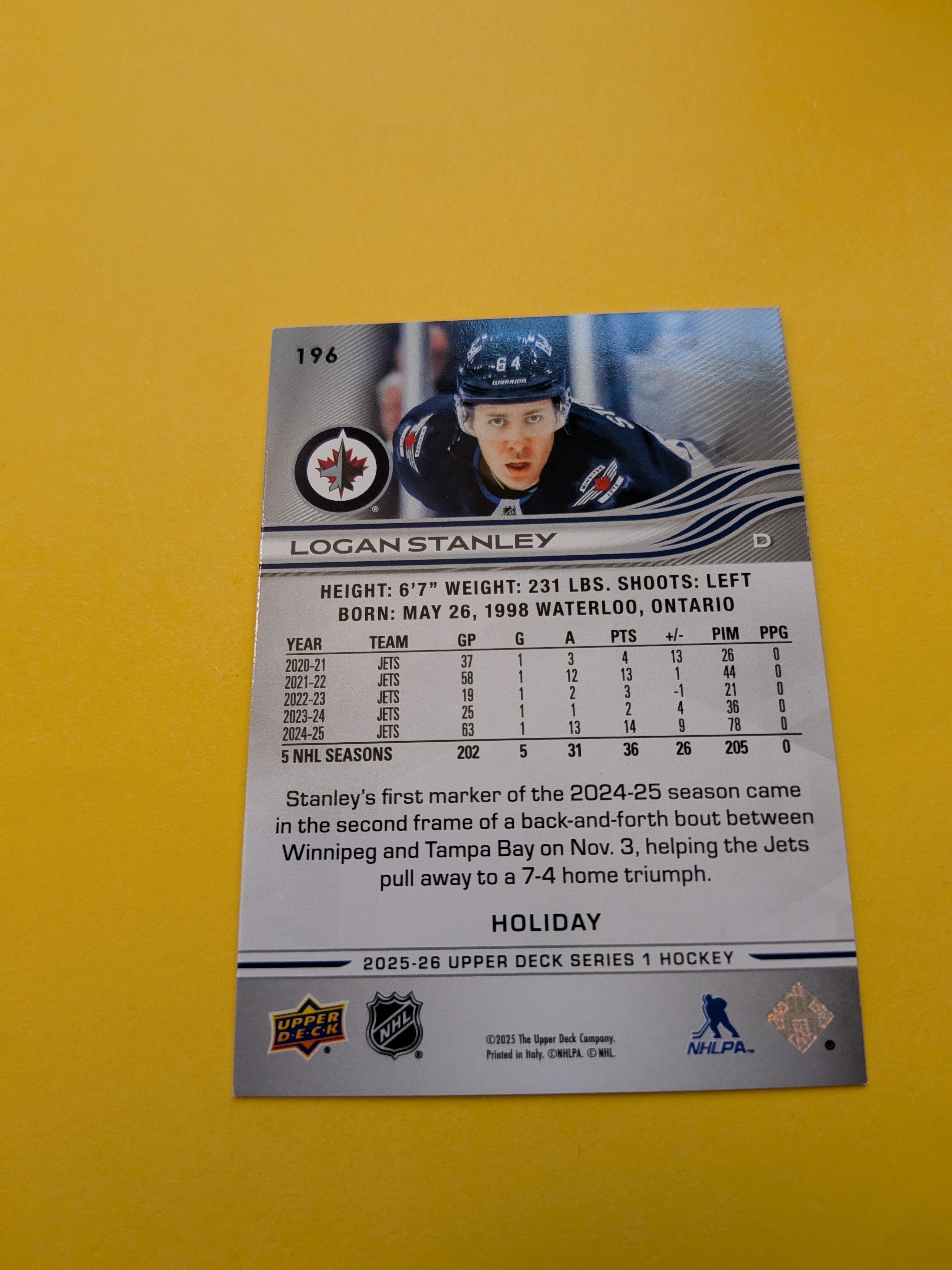 Logan Stanley 25-26 Upper Deck Green Holiday Card