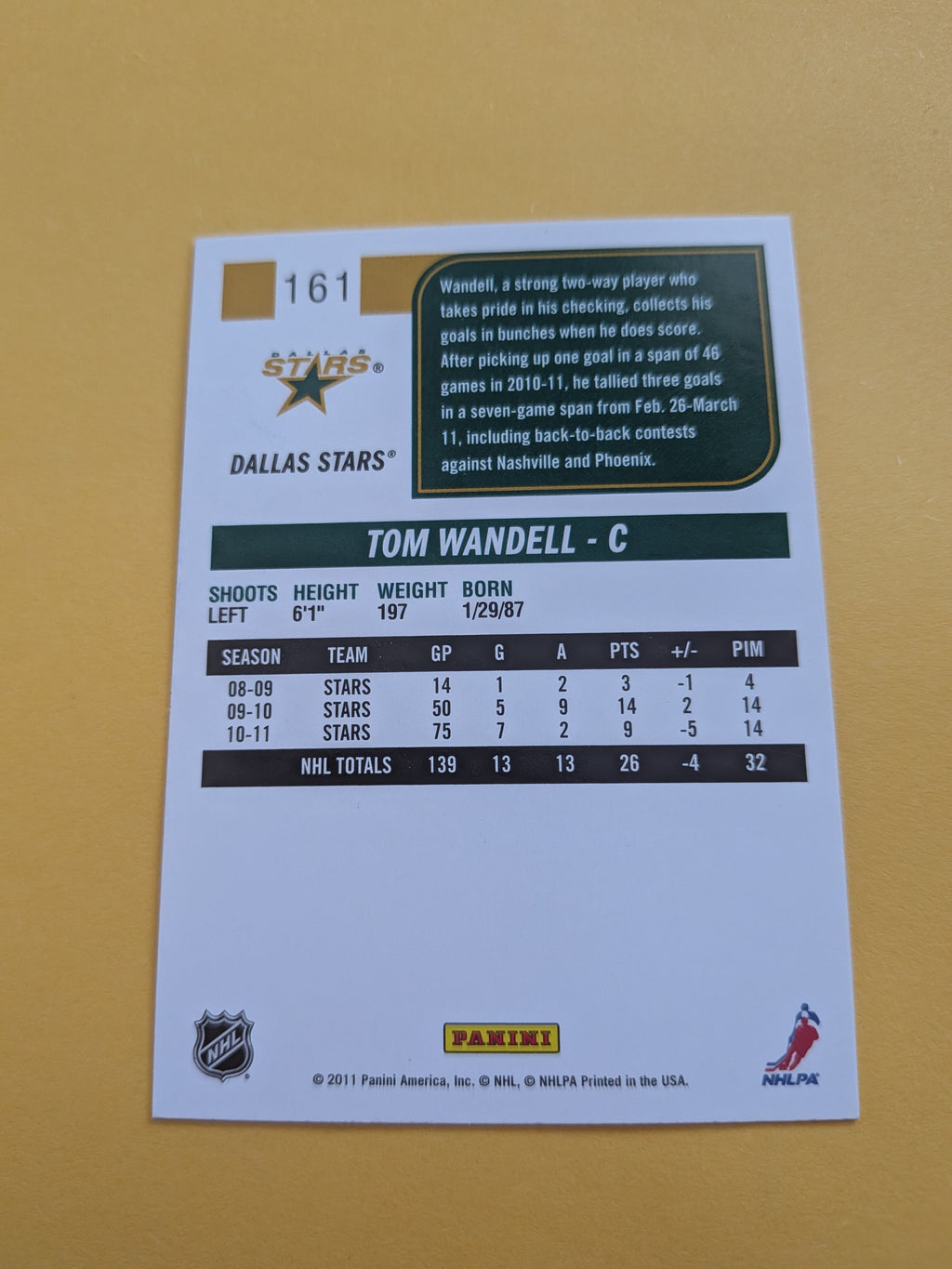 Tom Wandell Signed Dallas Stars Card A
