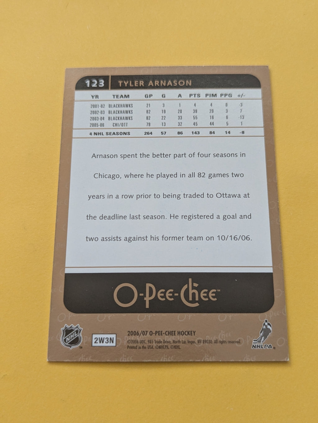 Tyler Arnason Signed Colorado Avalanche Card