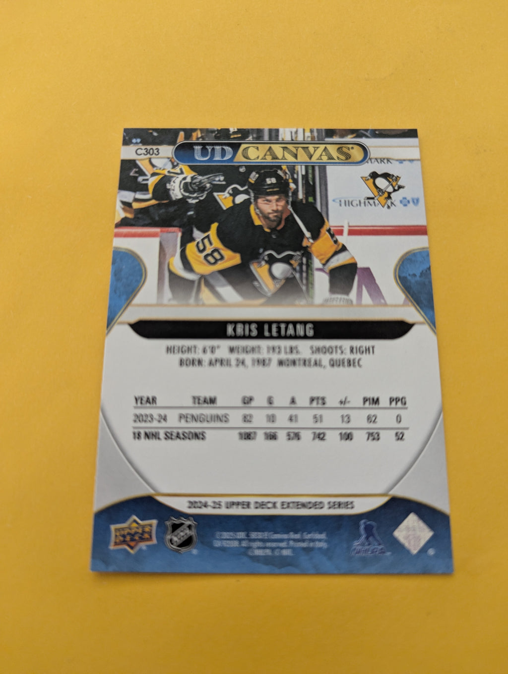 Kris Letang 24-25 Upper Deck UD Canvas Card