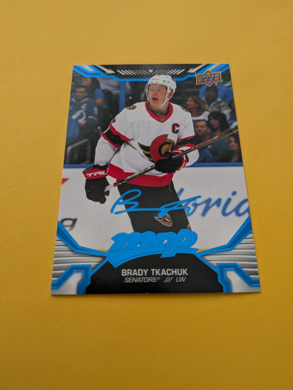 Brady Tkachuk 22-23 UD MVP Blue Script Factory Set Parallel Card