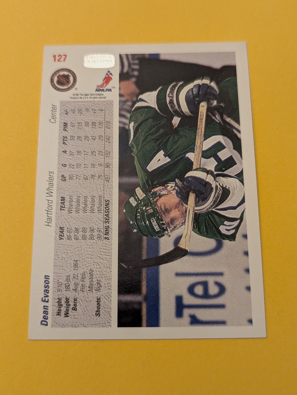 Dean Evason Signed Hartford Whalers Card