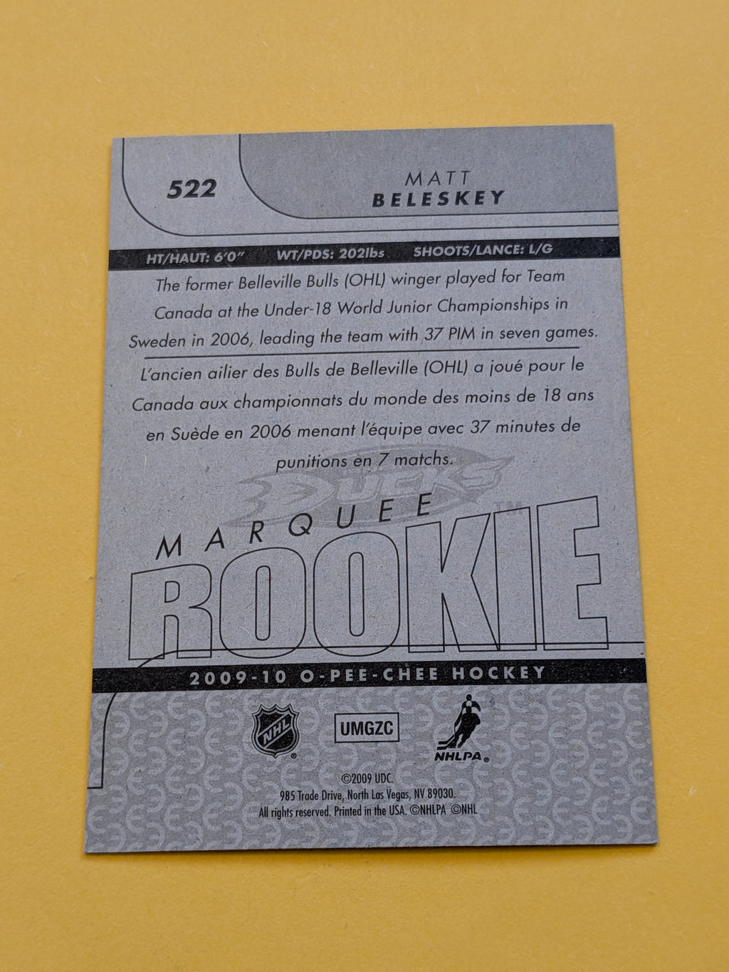 Matt Beleskey Signed Anaheim Ducks Rookie Card C
