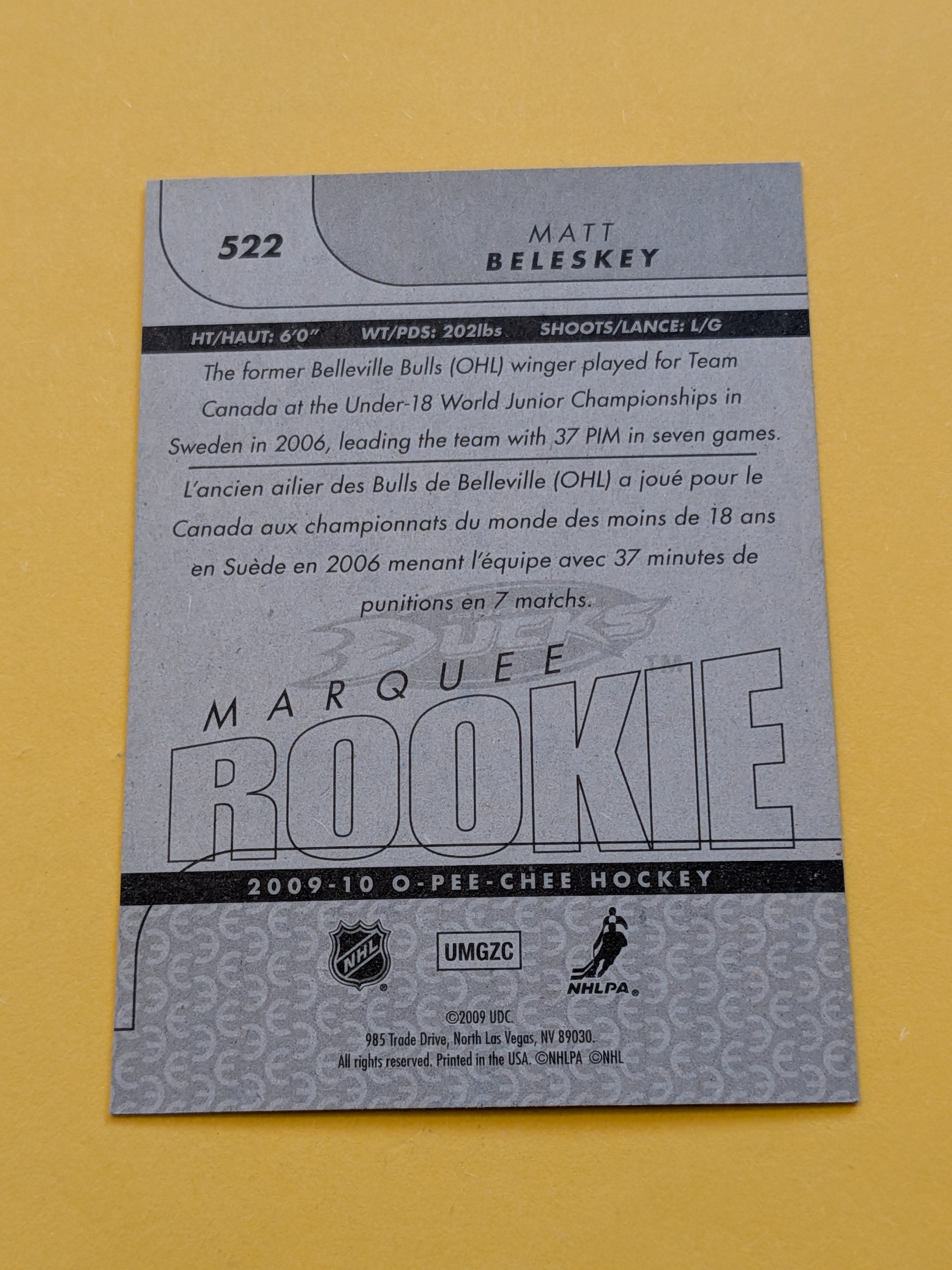 Matt Beleskey Signed Anaheim Ducks Rookie Card C