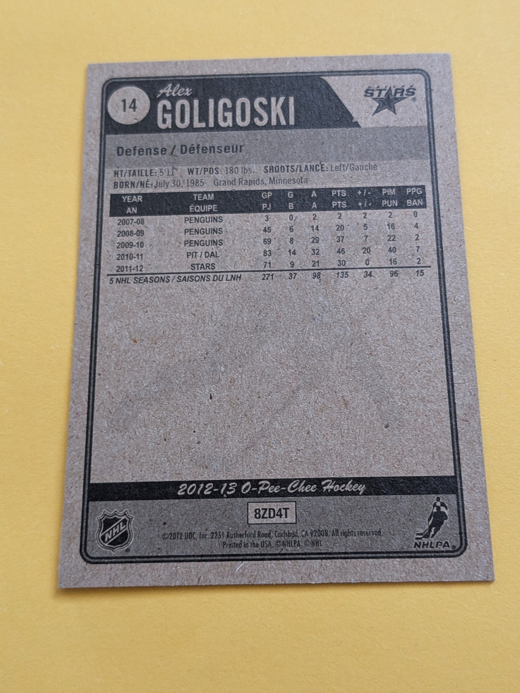 Alex Goligoski Signed Dallas Stars Card C