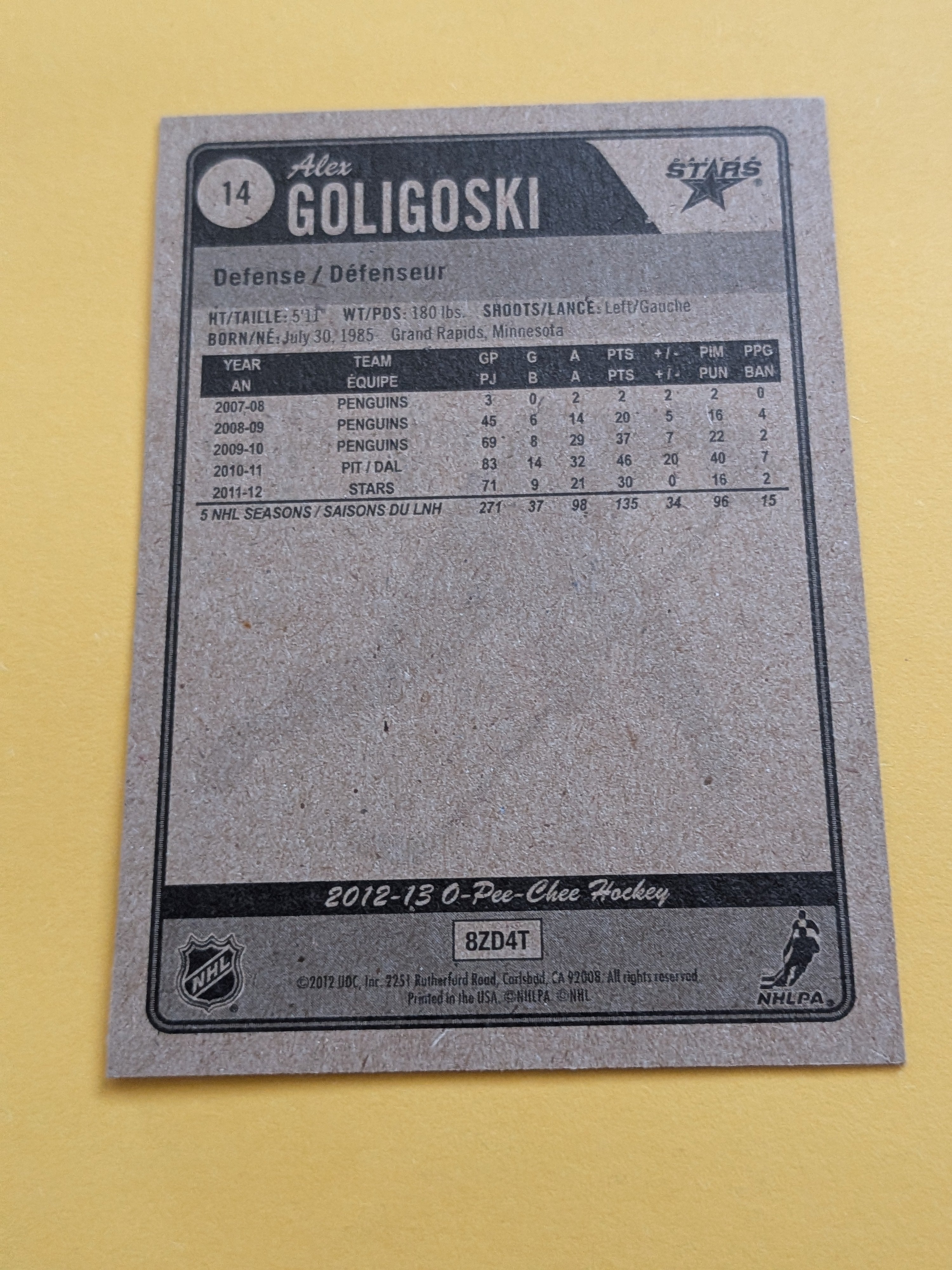 Alex Goligoski Signed Dallas Stars Card C