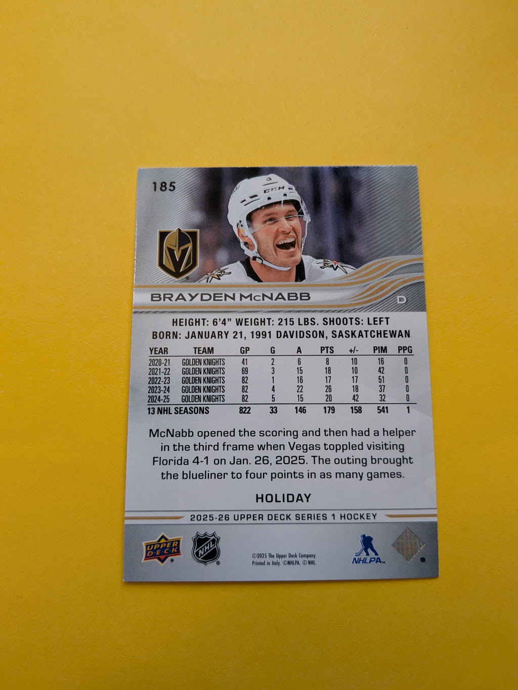 Brayden McNabb 25-26 Upper Deck Green Holiday Card