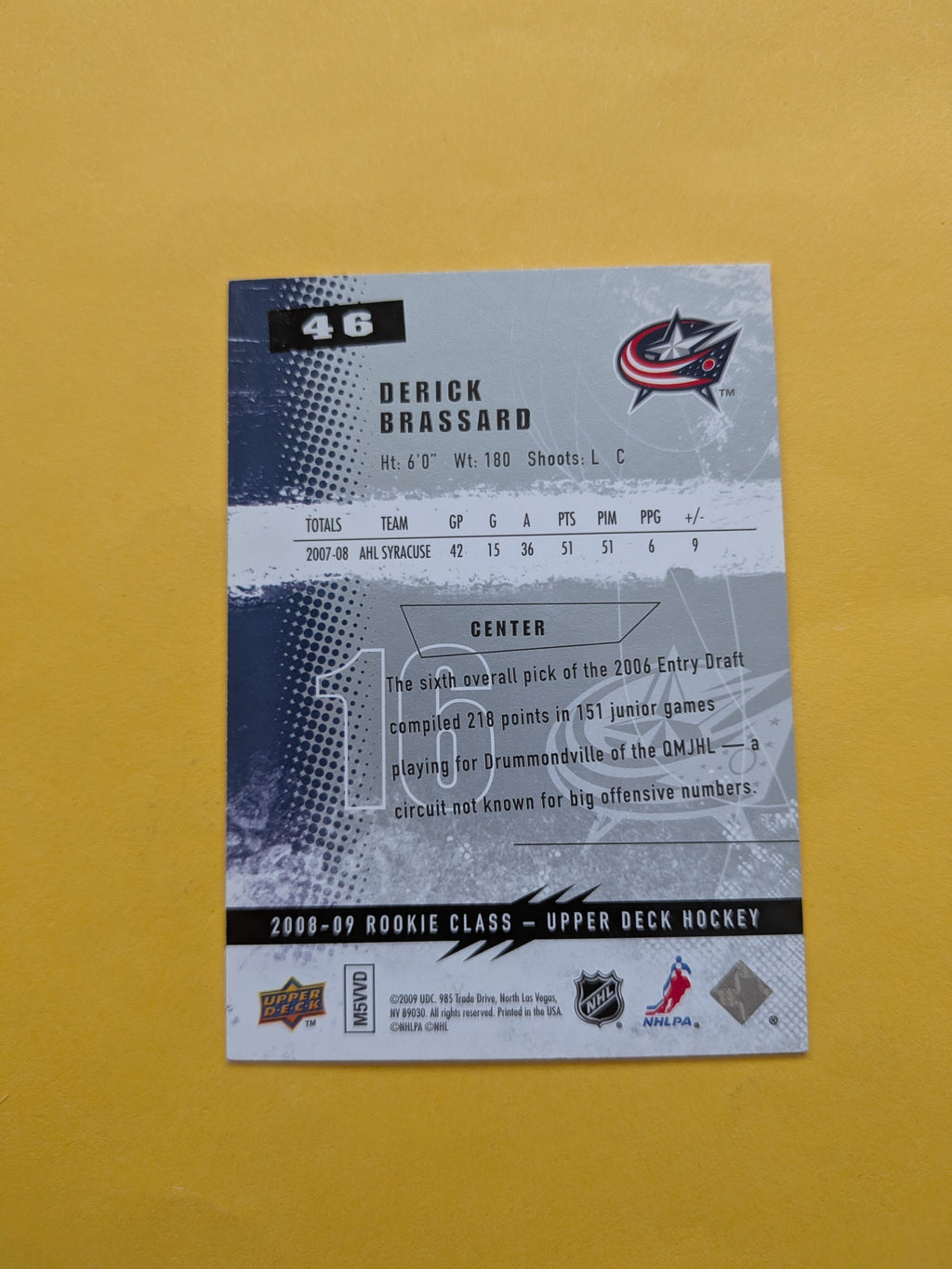 Derick Brassard Signed Columbus Blue Jackets Rookie Card A