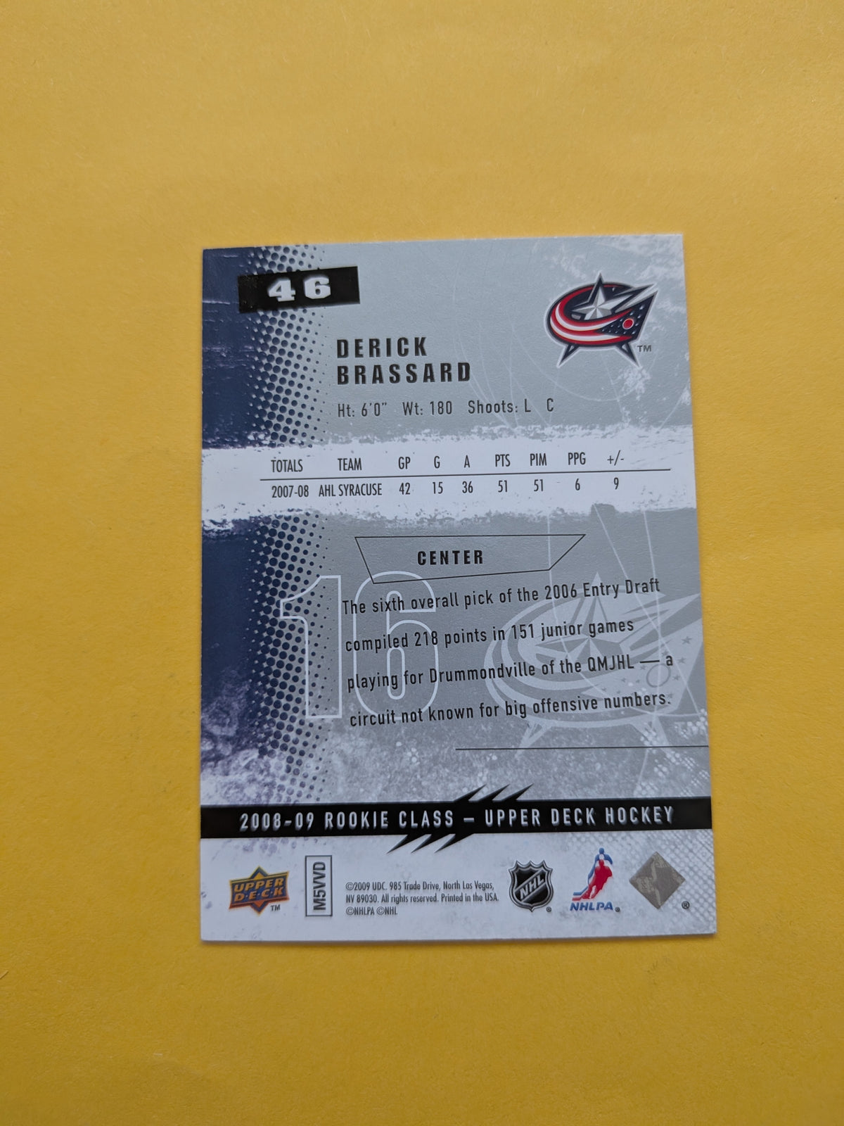 Derick Brassard Signed Columbus Blue Jackets Rookie Card A