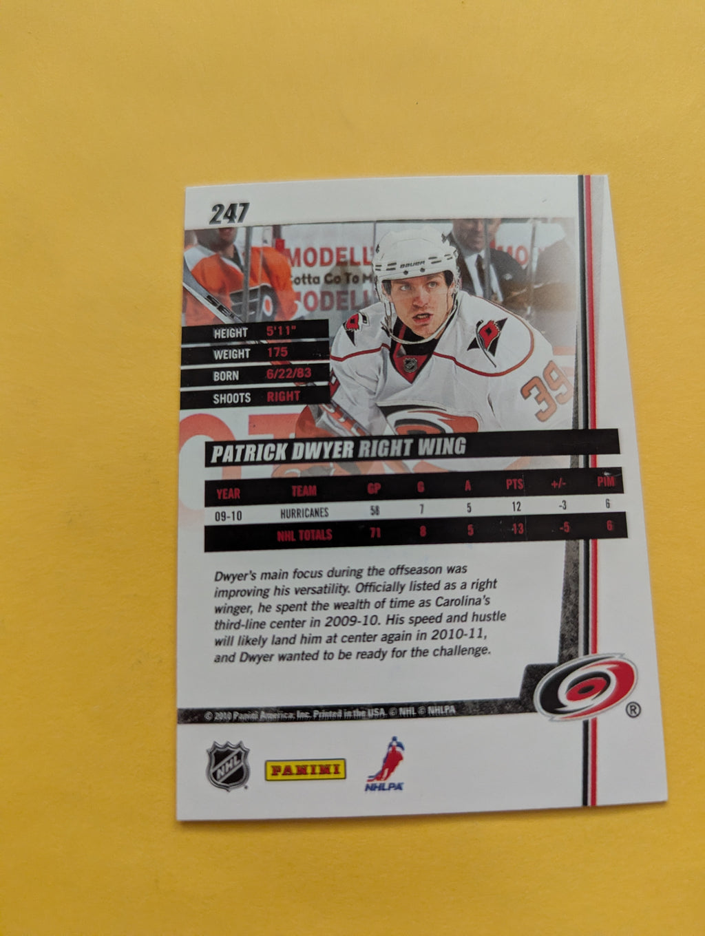 Patrick Dwyer Signed Carolina Hurricanes Card A