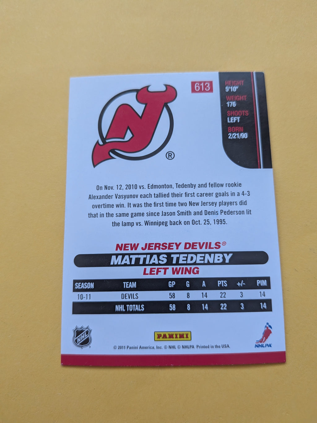 Mattias Tedenby Signed New Jersey Devils Rookie Card B