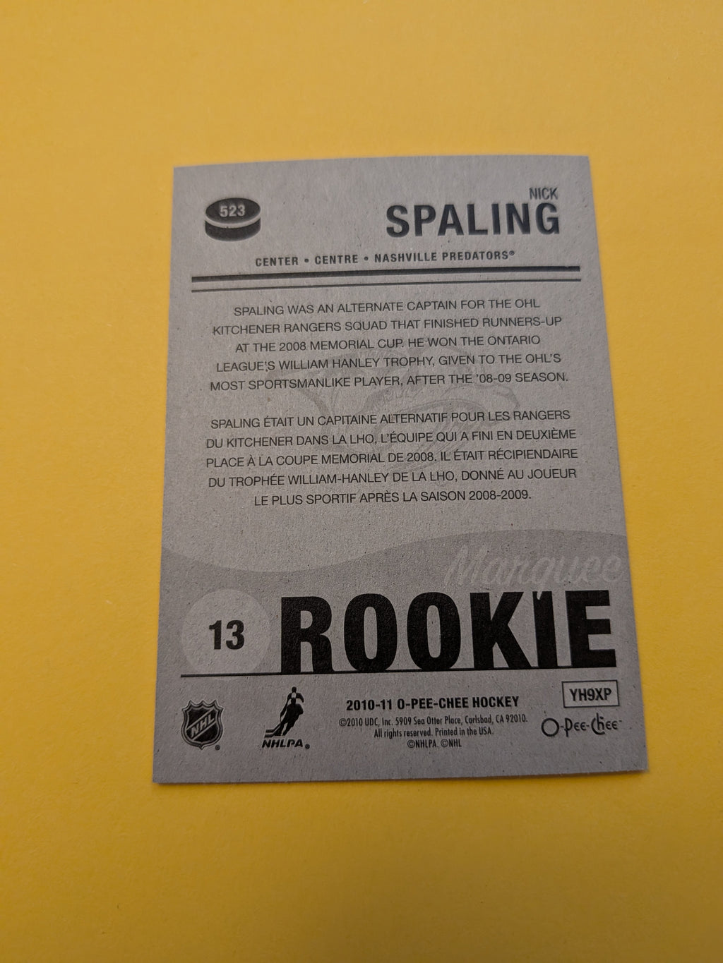Nick Spaling Signed Nashville Predators Rookie Card B
