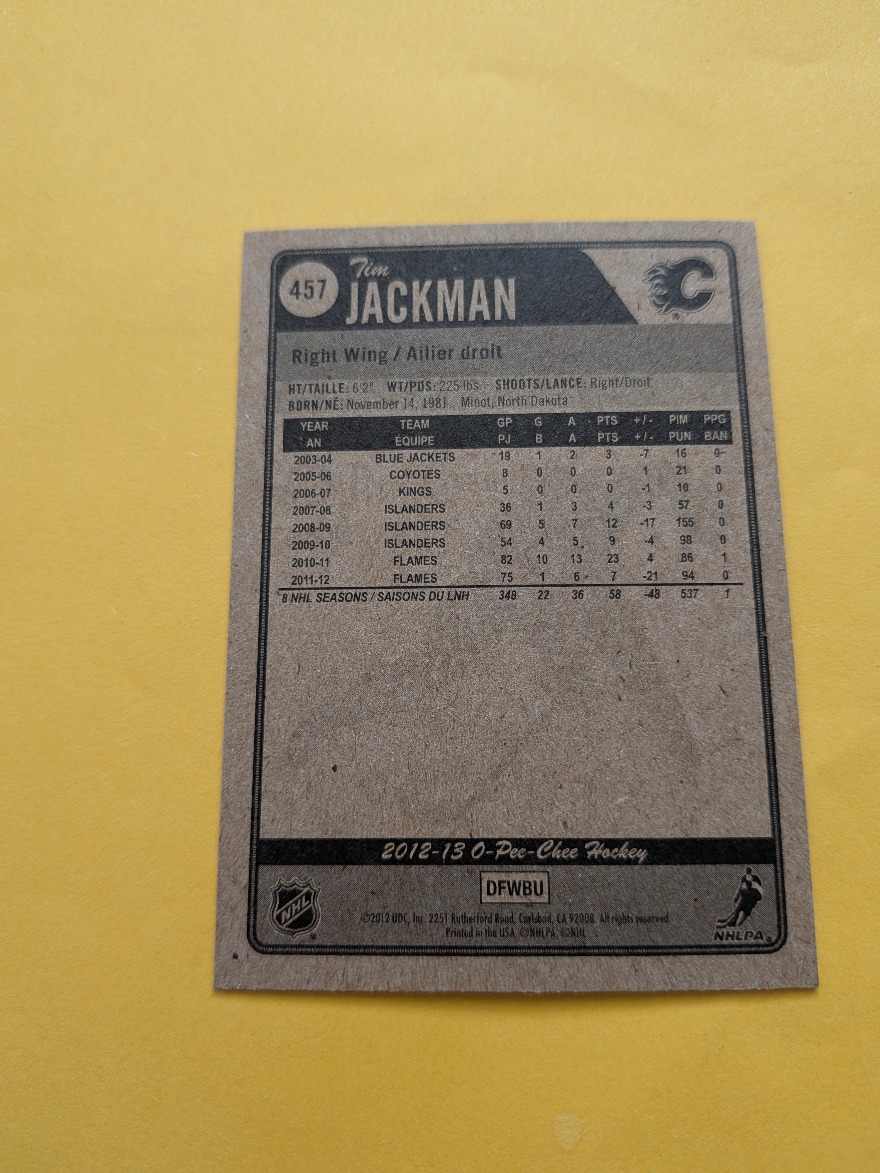 Tim Jackman Signed Calgary Flames Card A
