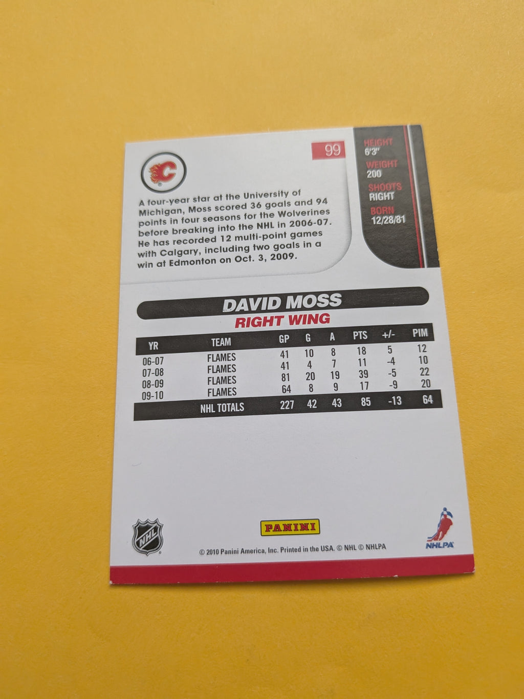 David Moss Signed Calgary Flames Card F