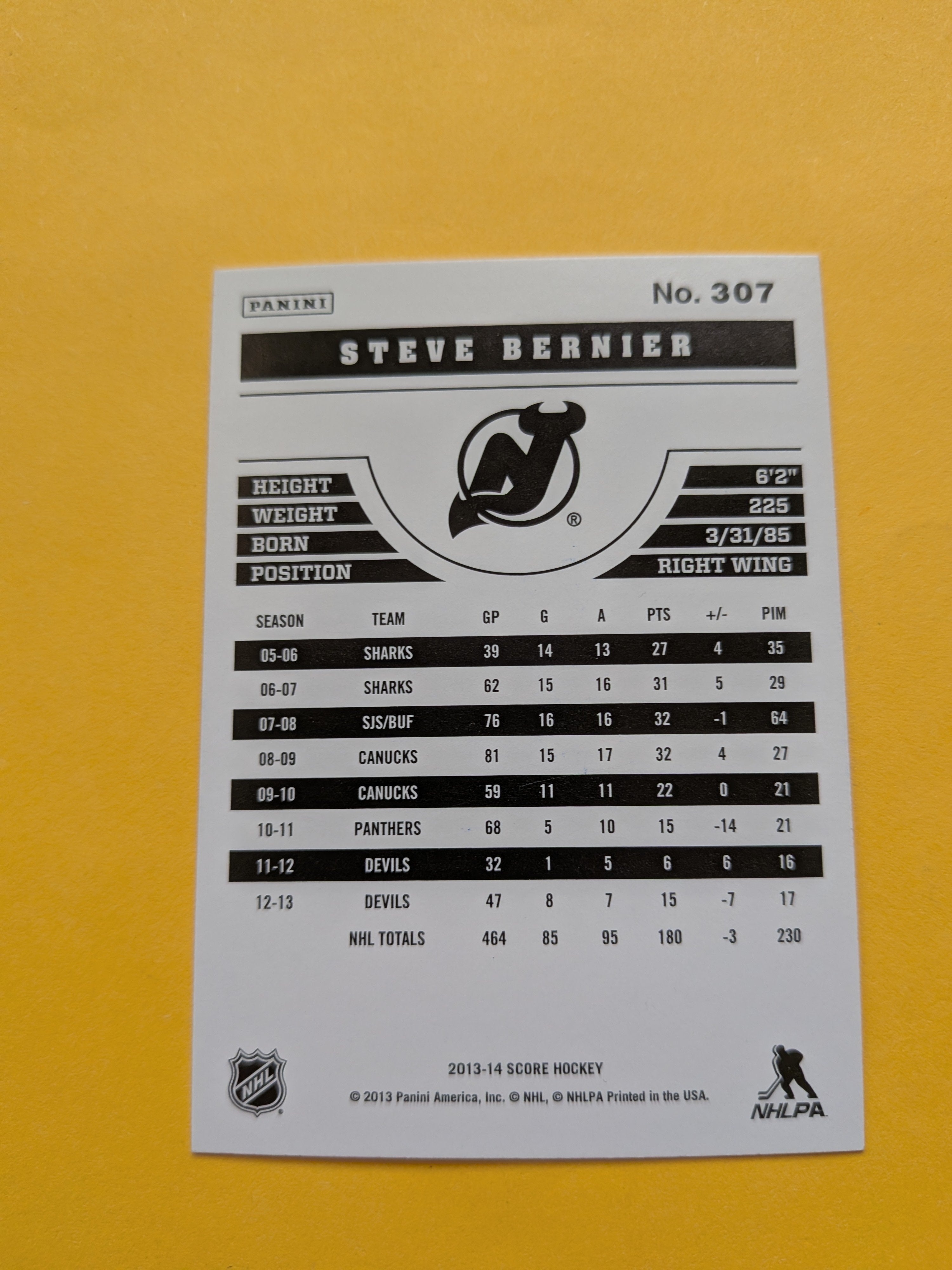 Steve Bernier Signed New Jersey Devils Card A