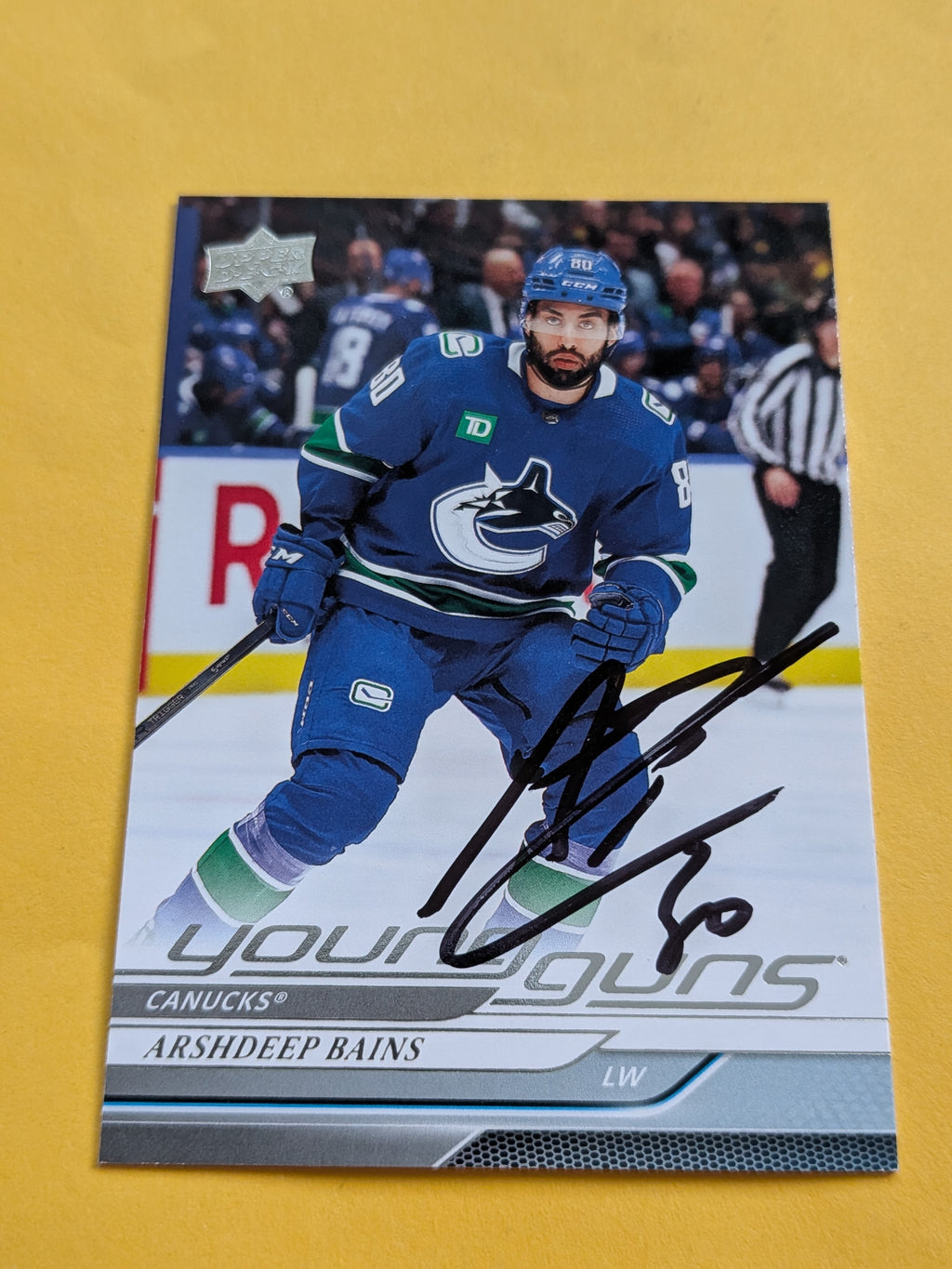 Arshdeep Bains Signed Vancouver Canucks Young Guns Rookie Card