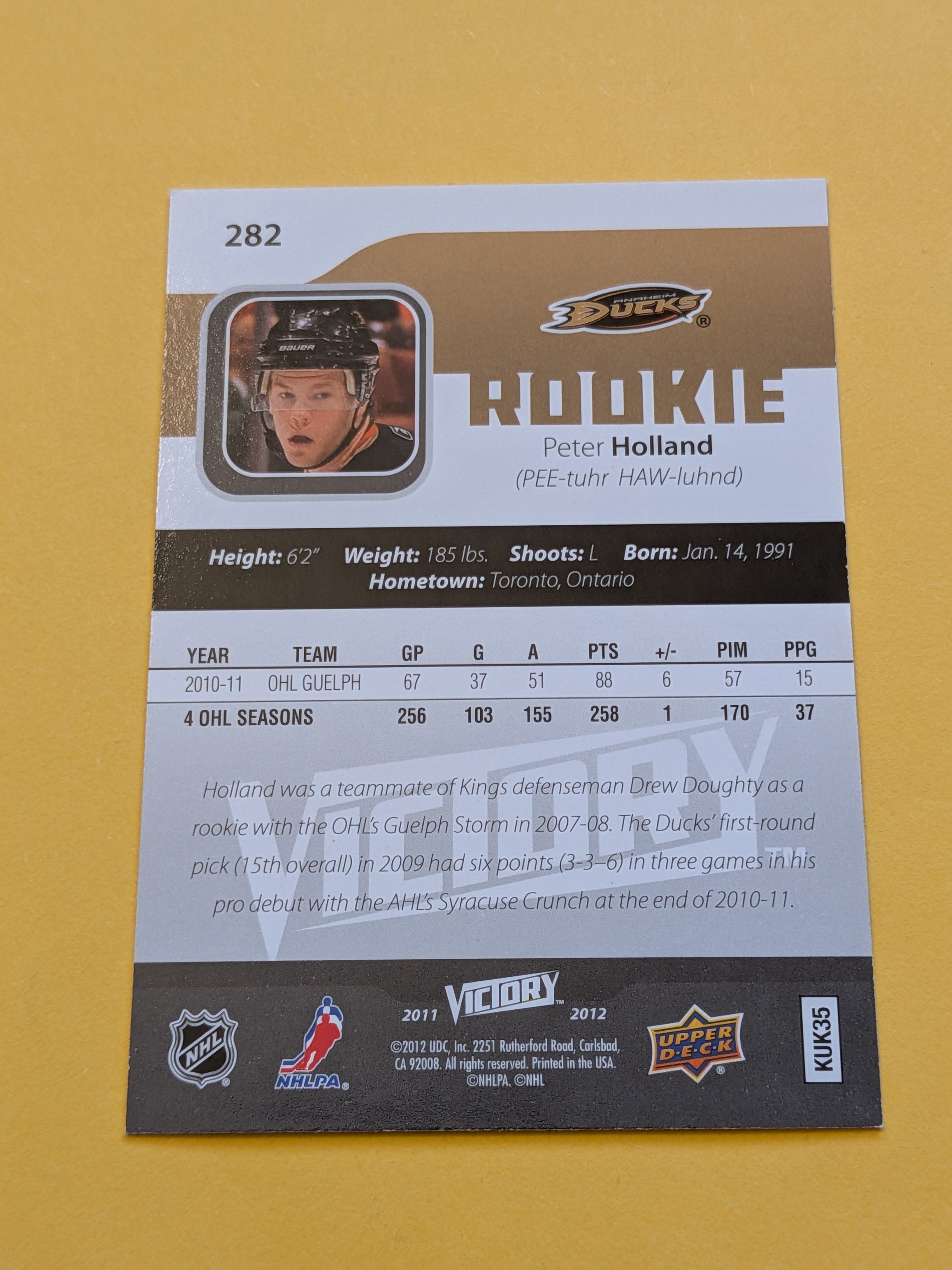 Peter Holland Signed Anaheim Ducks Rookie Card A