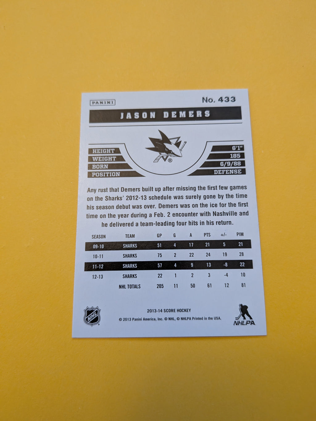 Jason Demers Signed San Jose Sharks Card C