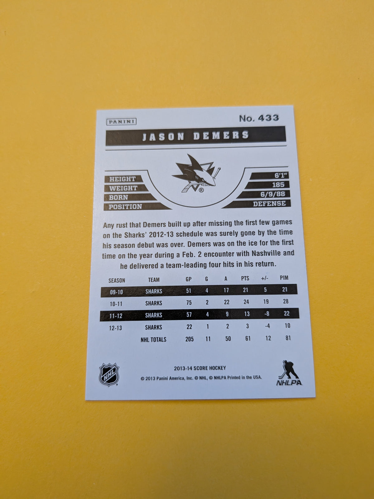 Jason Demers Signed San Jose Sharks Card C