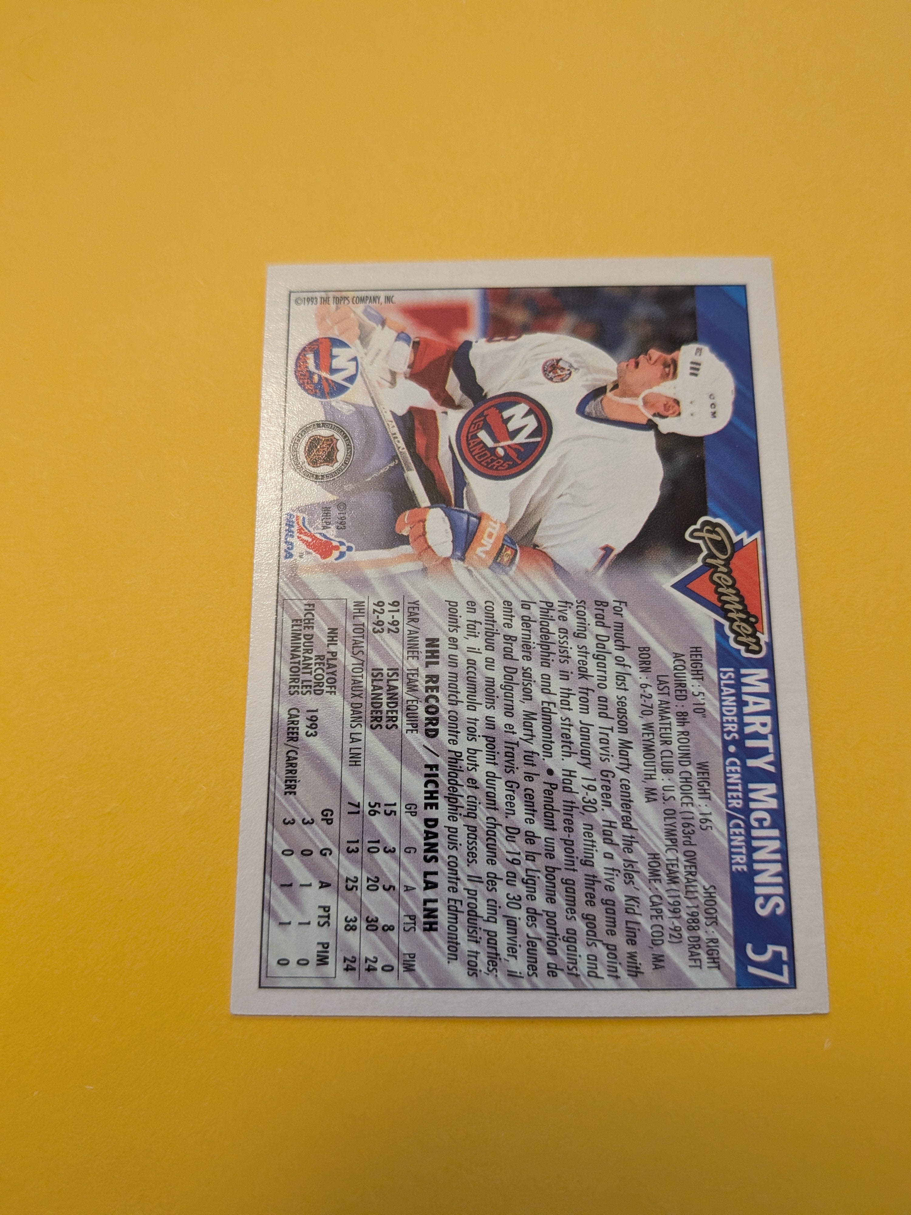 Marty McInnis Signed New York Islanders Card B