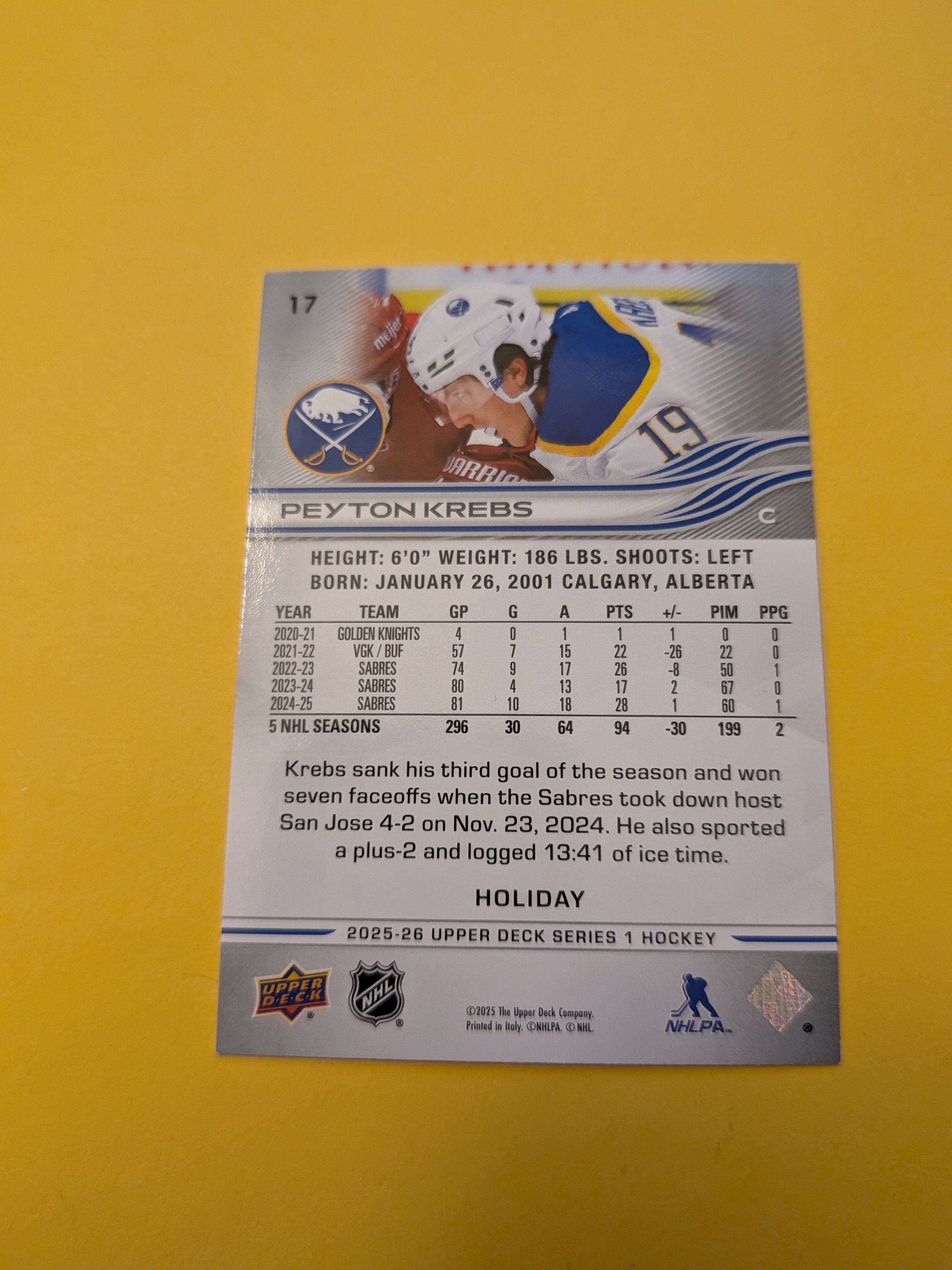 Peyton Krebs 25-26 Upper Deck Green Holiday Card