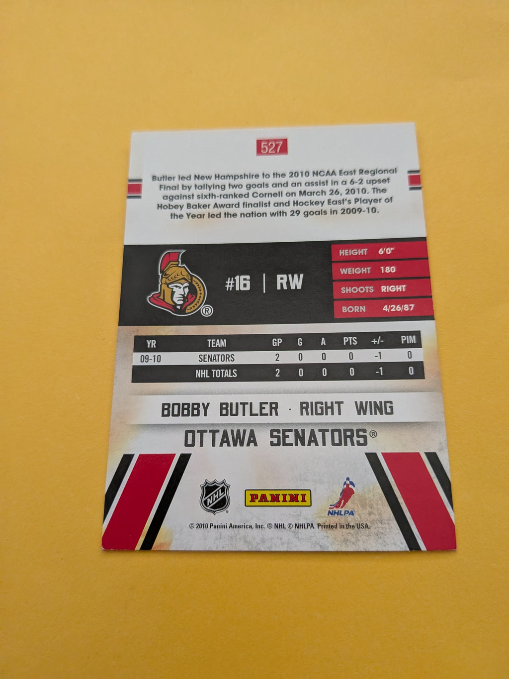 Bobby Buttler Signed Ottawa Senators Rookie Card B