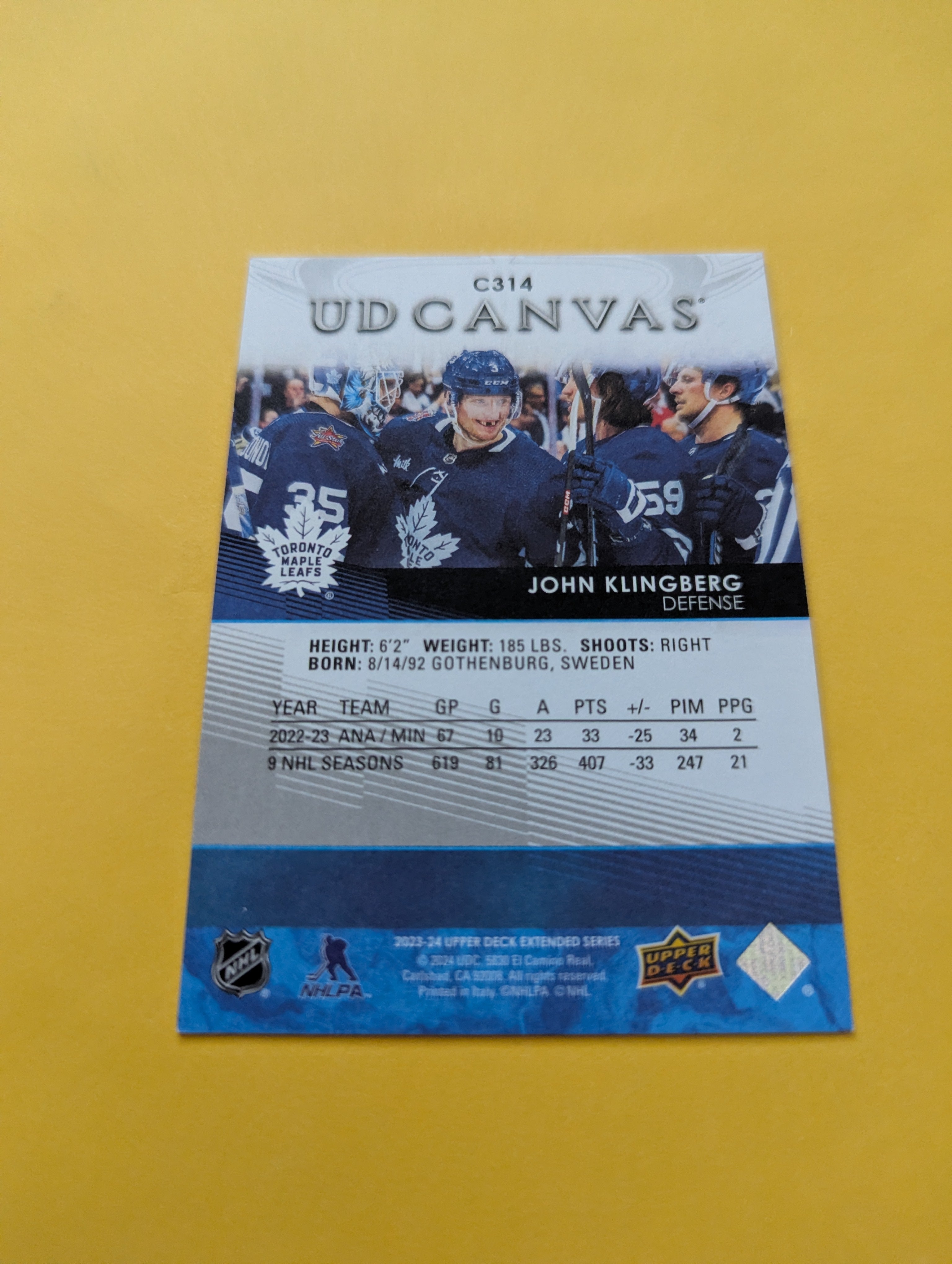John Klingberg 23-24 Upper Deck UD Canvas Card