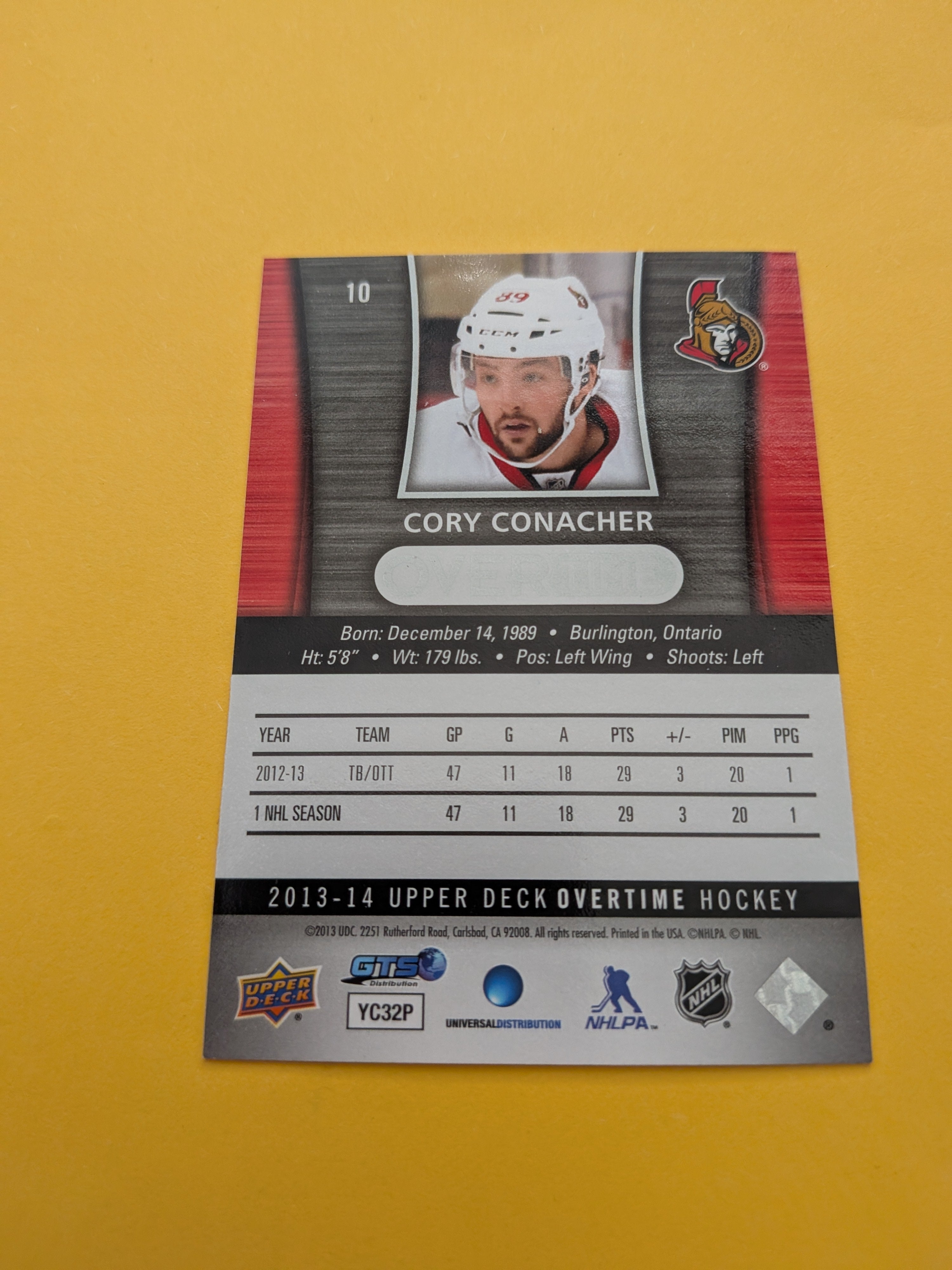 Cory Conacher Signed Ottawa Senators Rookie Card D