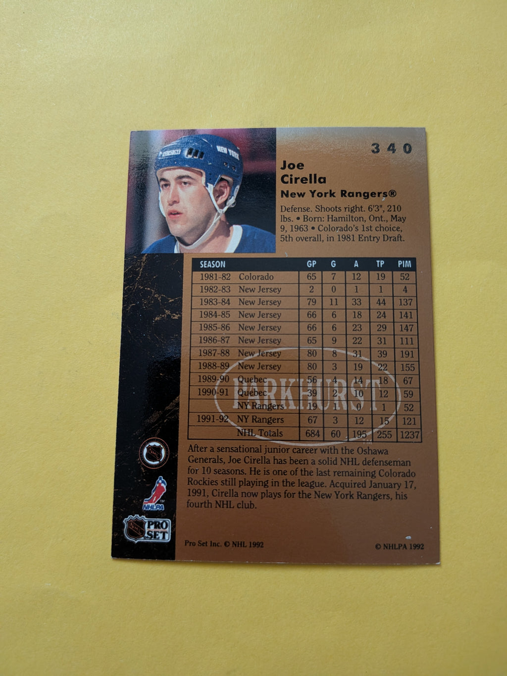 Joe Cirella Signed New York Rangers Card A