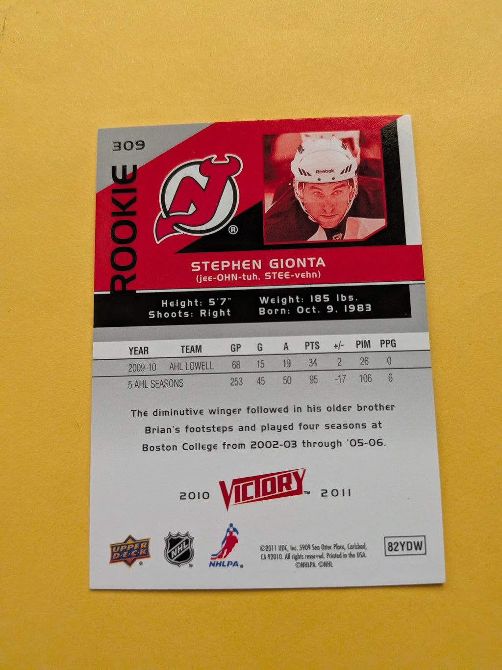 Stephen Gionta Signed New Jersey Devils Rookie Card A