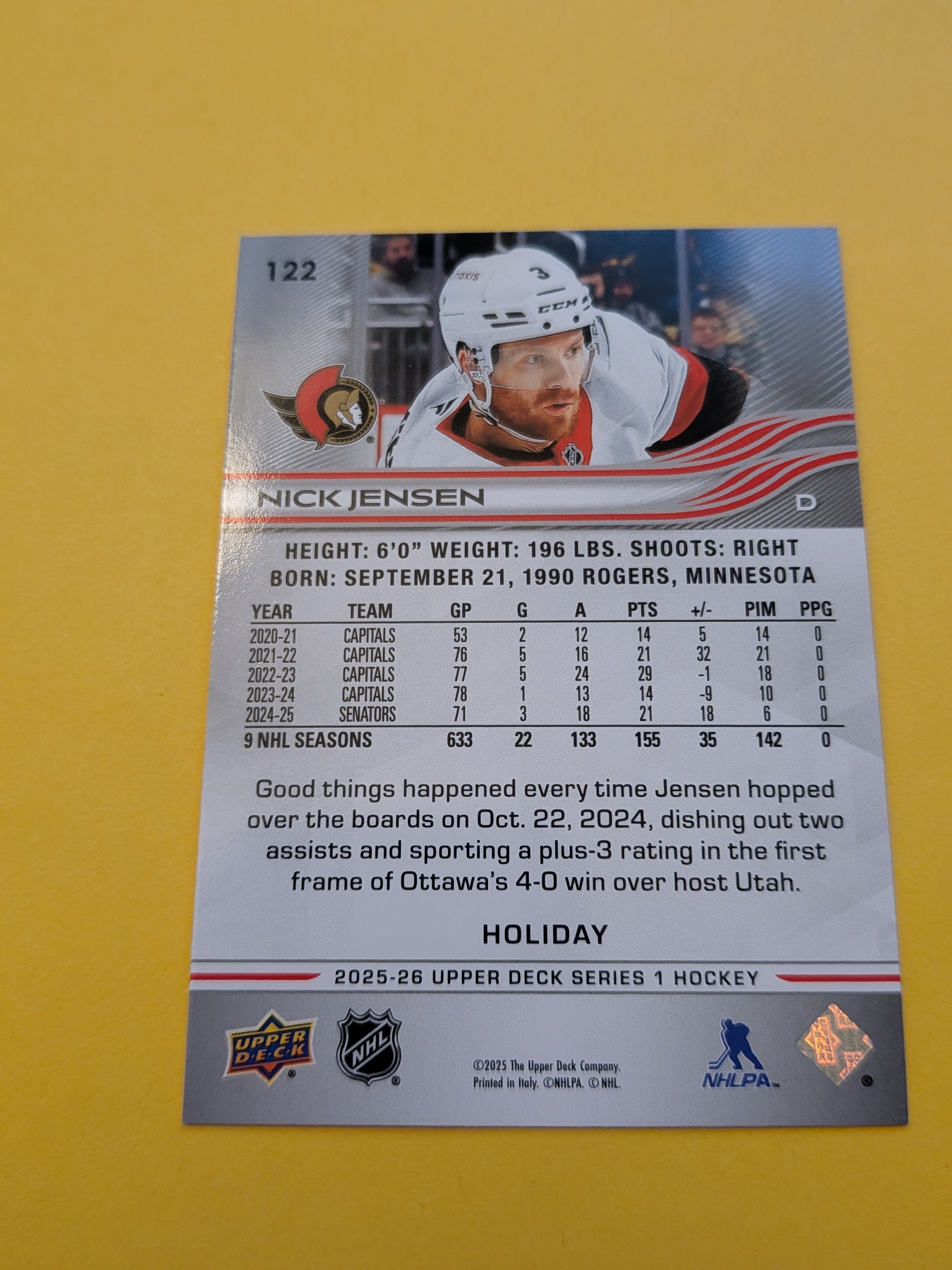 Nick Jensen 25-26 Upper Deck Green Holiday Card