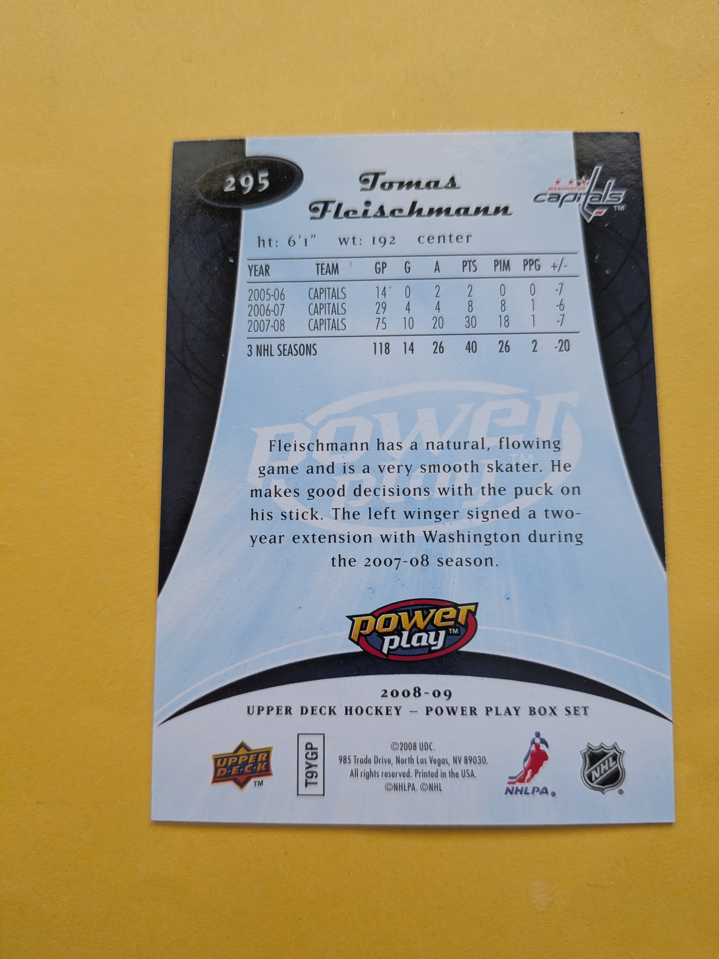 Tomas Fleischmann Signed Washington Capitals Card A