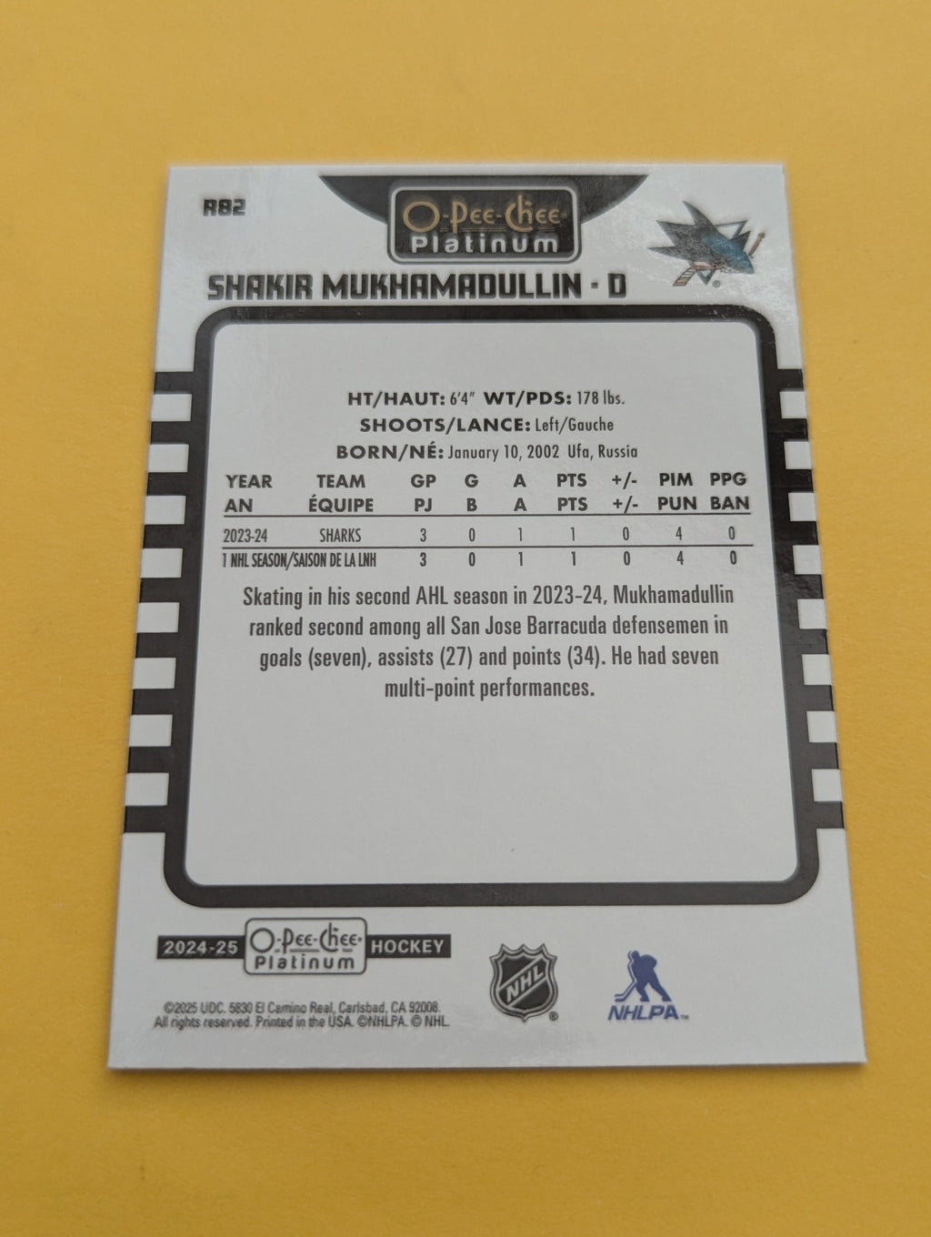 Shakir Mukhamadullin 24-25 OPC Platinum Retro Rookie Card