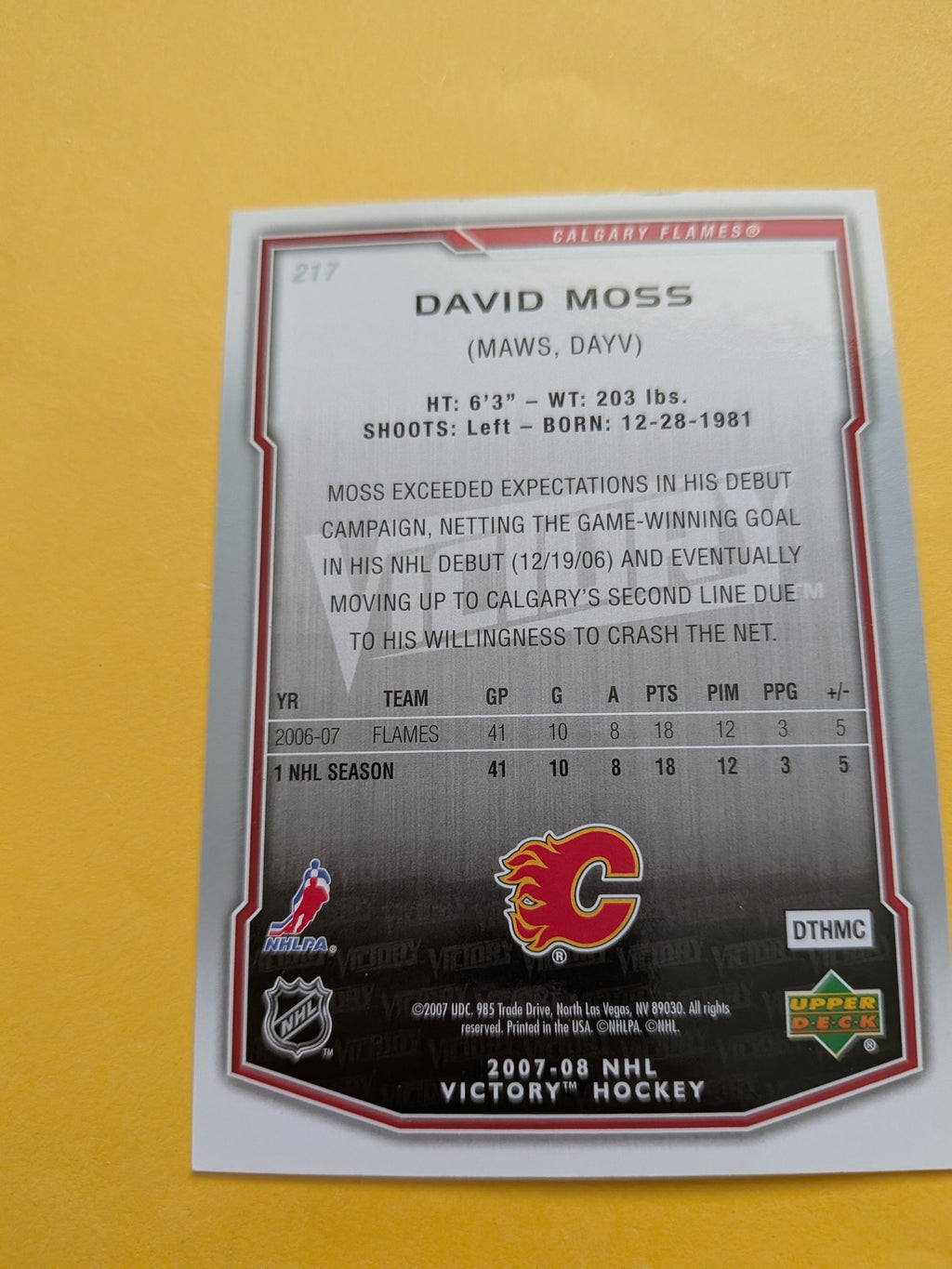 David Moss Signed Calgary Flames Rookie Card B
