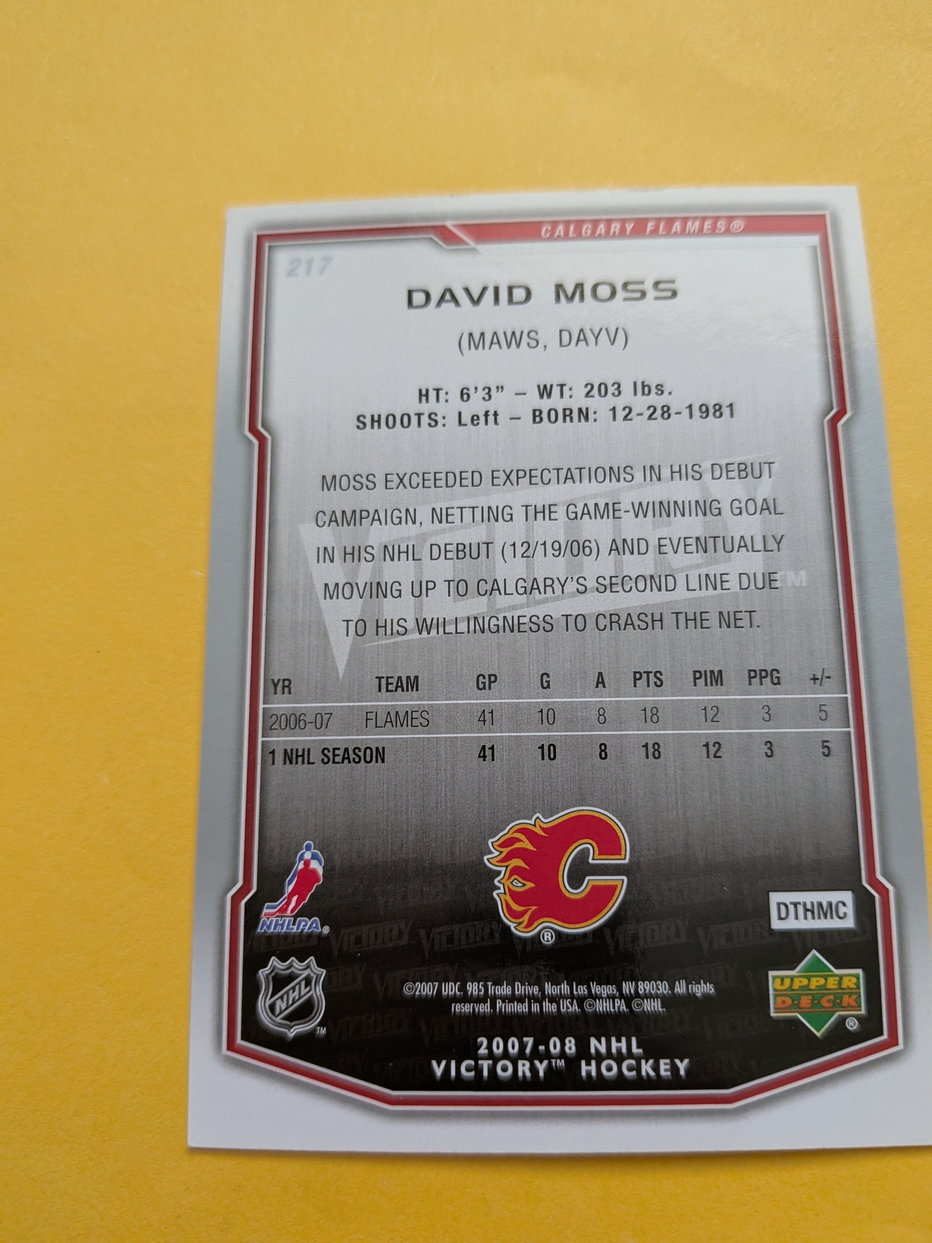 David Moss Signed Calgary Flames Rookie Card B