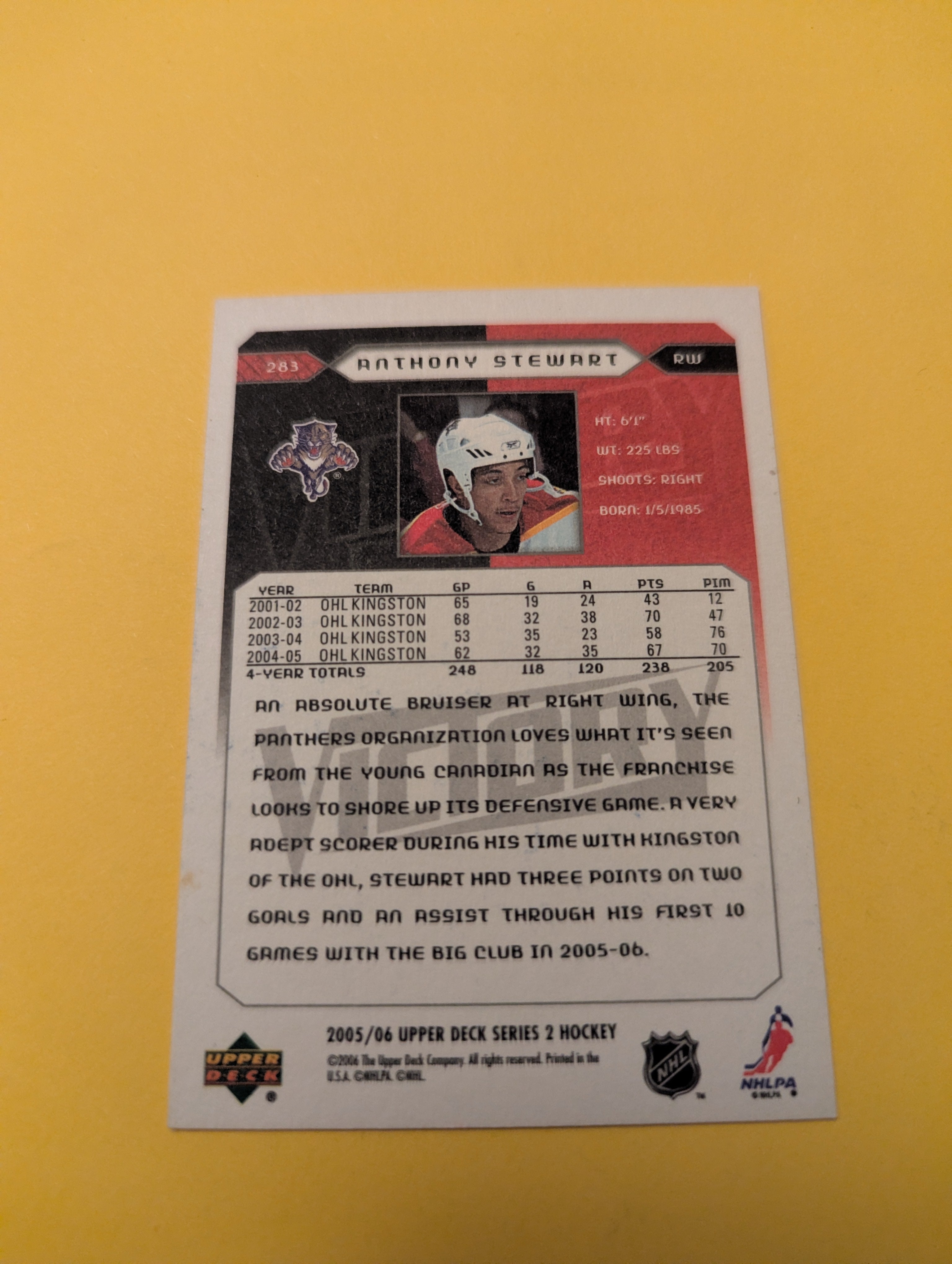 Anthony Stewart Signed Florida Panthers Rookie Card