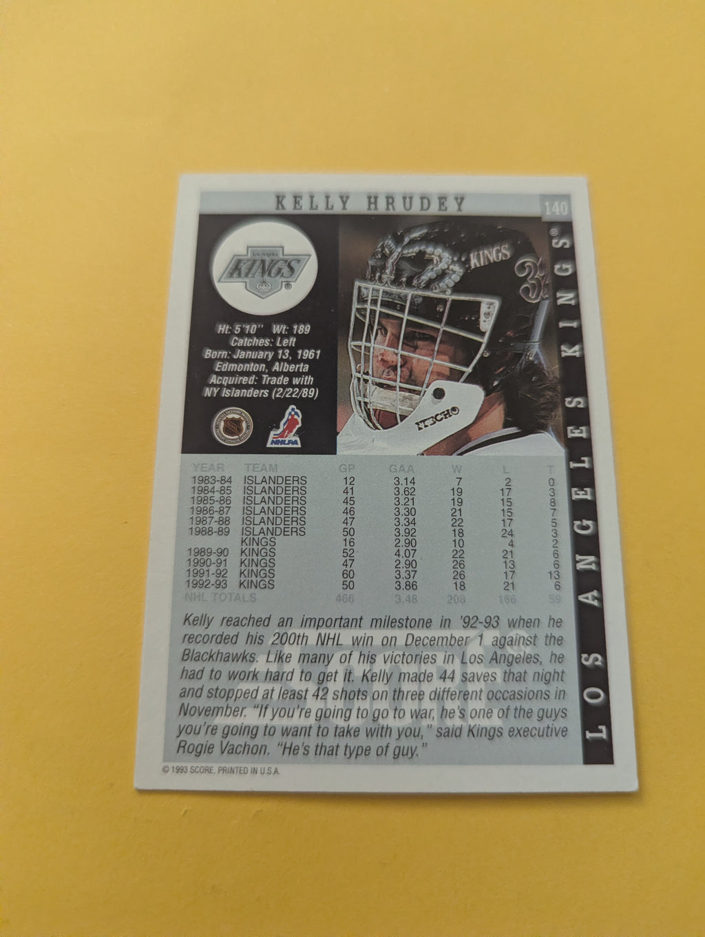 Kelly Hrudey Signed Los Angeles Kings Card