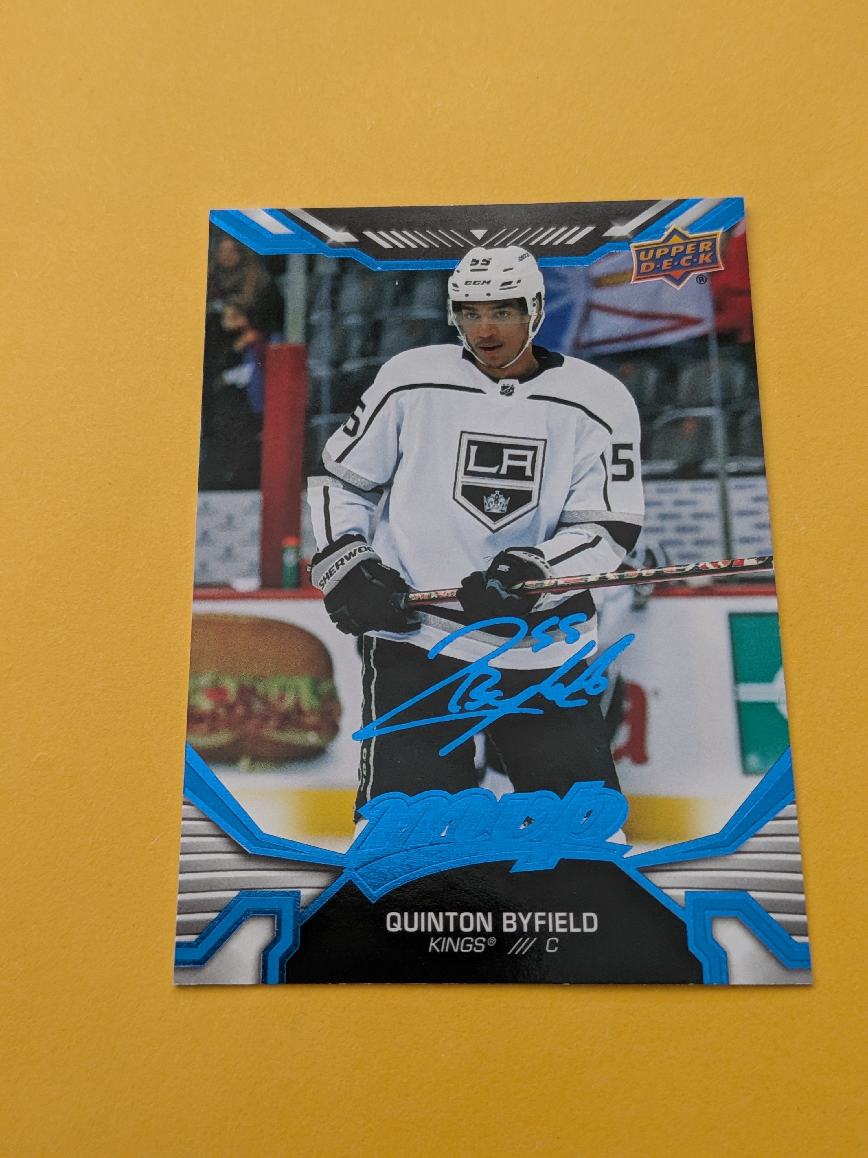 Quinton Byfield 22-23 UD MVP Blue Script Factory Set Parallel Card