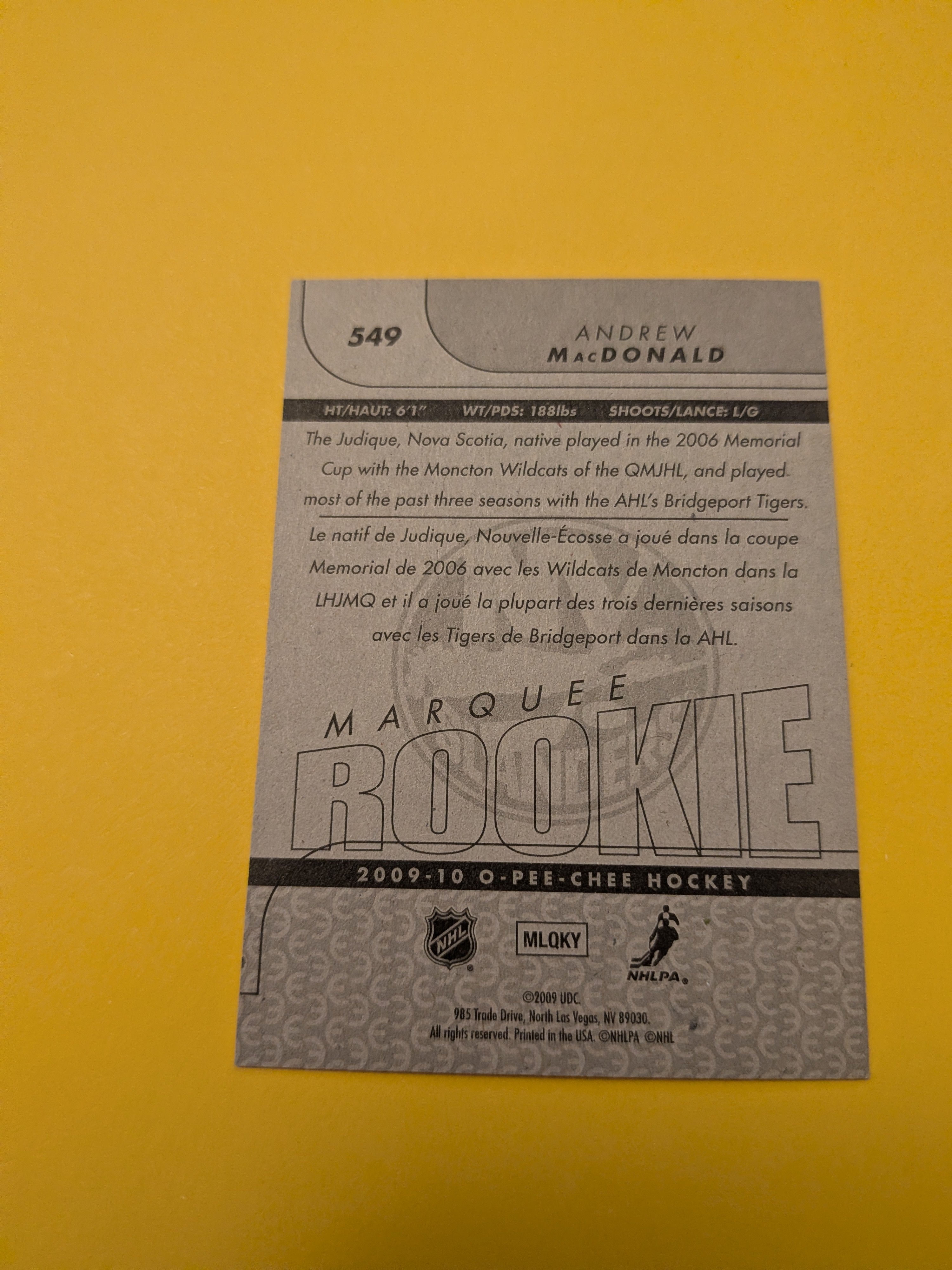 Andrew MacDonald Signed New York Islanders Rookie Card B
