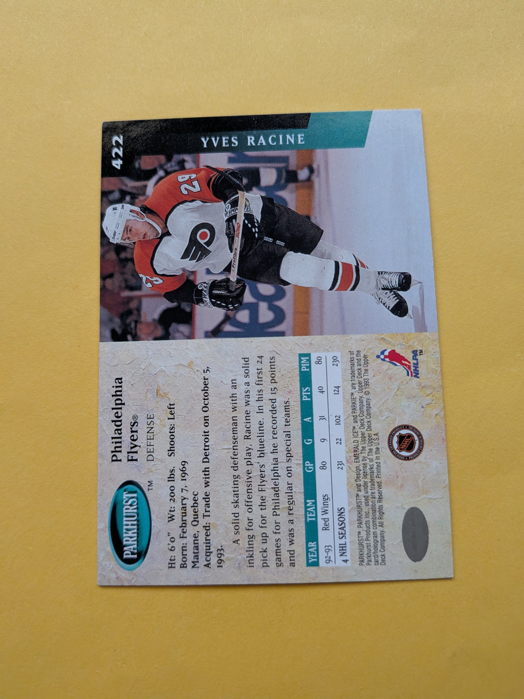 Yves Racine Signed Philadelphia Flyers Card A