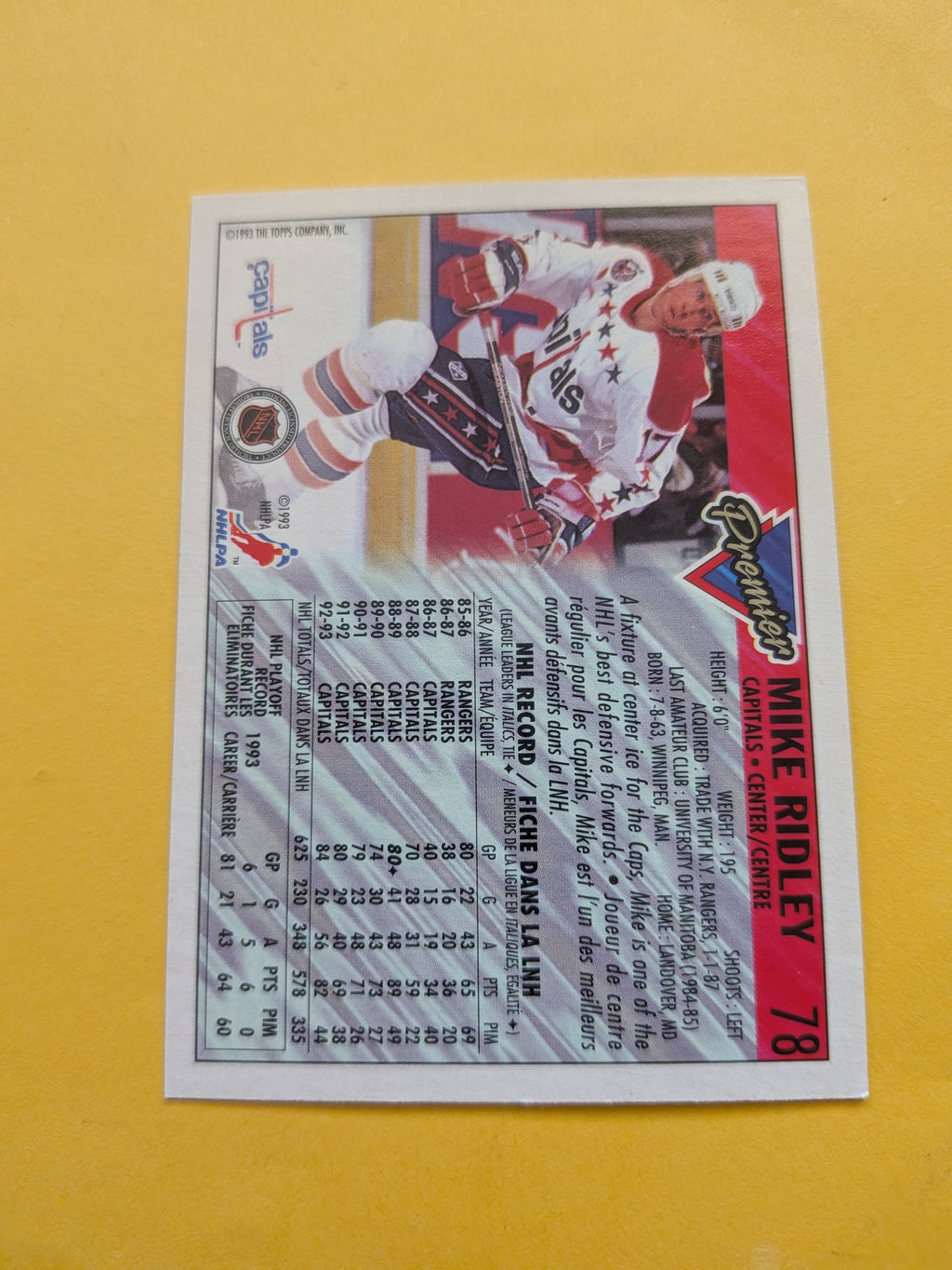 Mike Ridley Signed Washington Capitals Card C