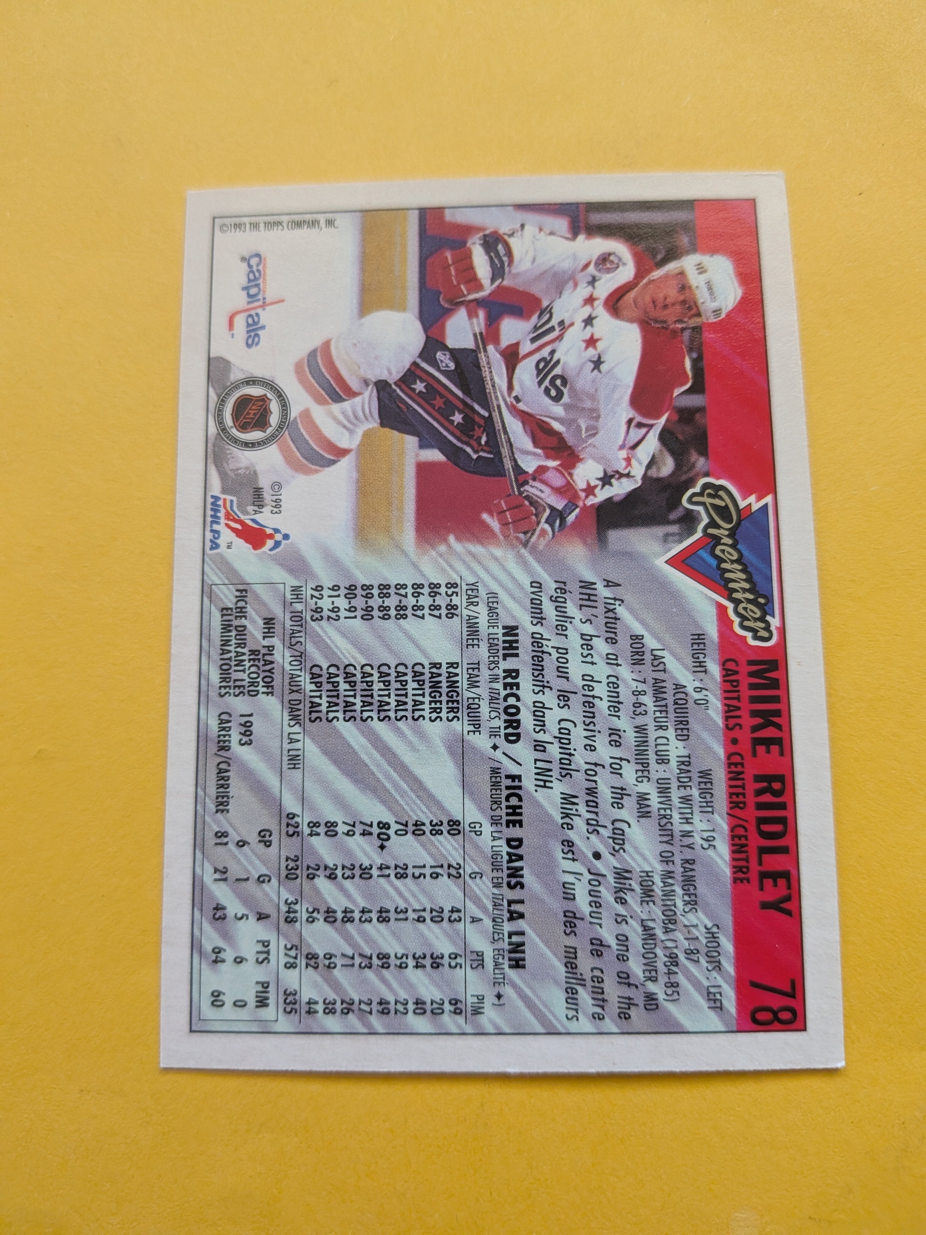 Mike Ridley Signed Washington Capitals Card C
