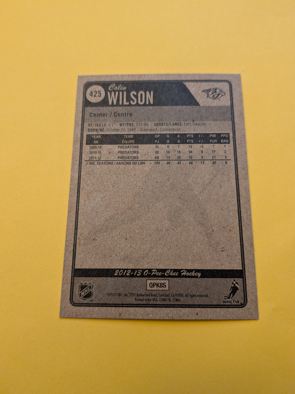 Colin Wilson Signed Nashville Predators Card D