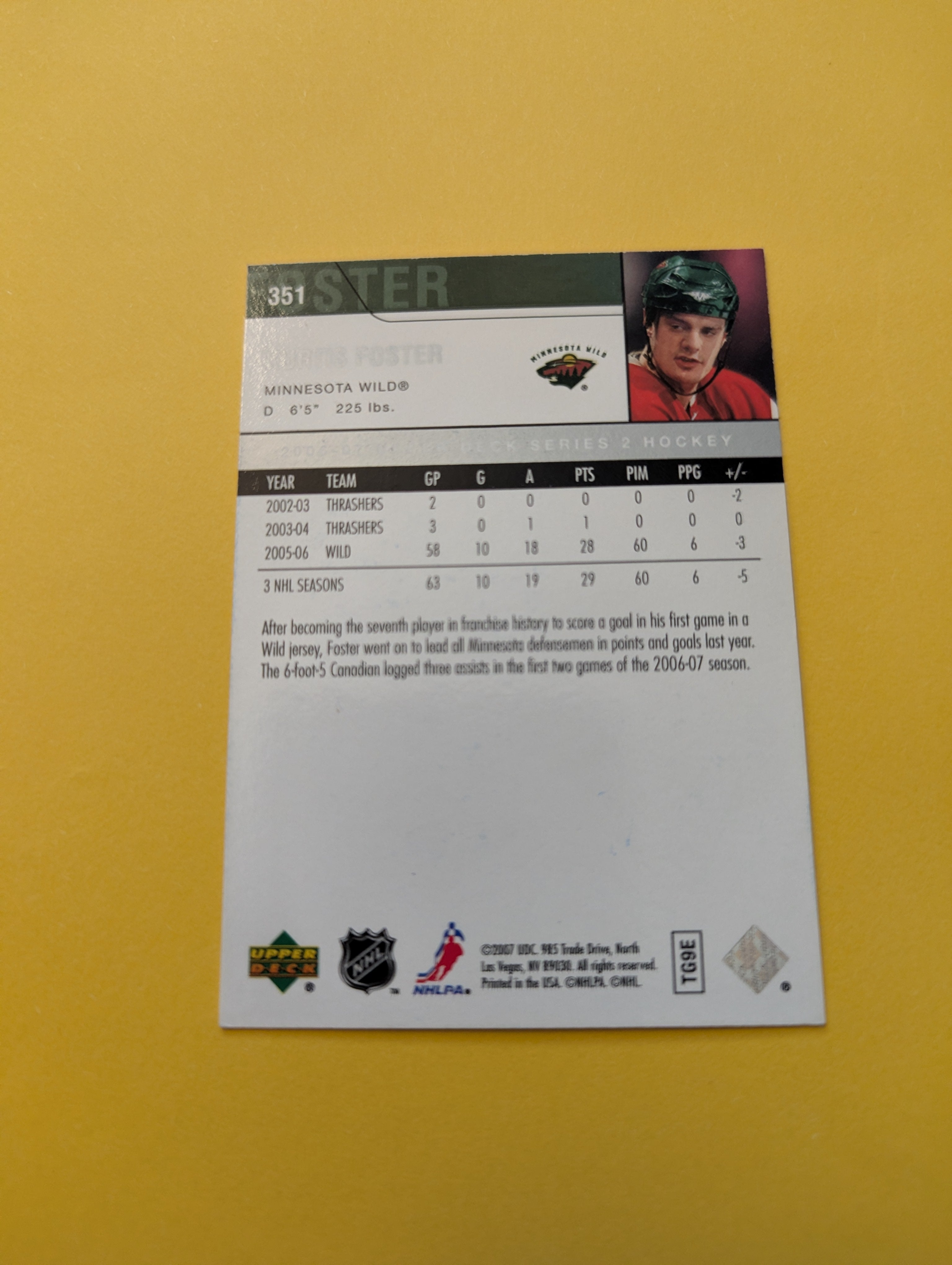 Kurtis Foster Signed Minnesota Wild Card
