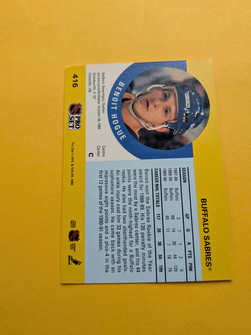 Benoit Hogue Signed Buffalo Sabres Card A